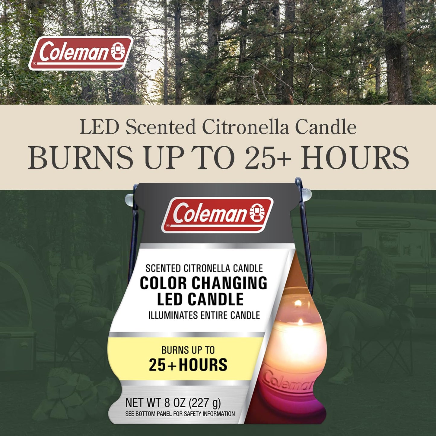 Coleman Color Changing LED Citronella Outdoor Citronella Scented Candle - 25-Hour Burn Time - Perfect for Camping, Patio Tables, Picnics and Outdoor Activities - 8 oz