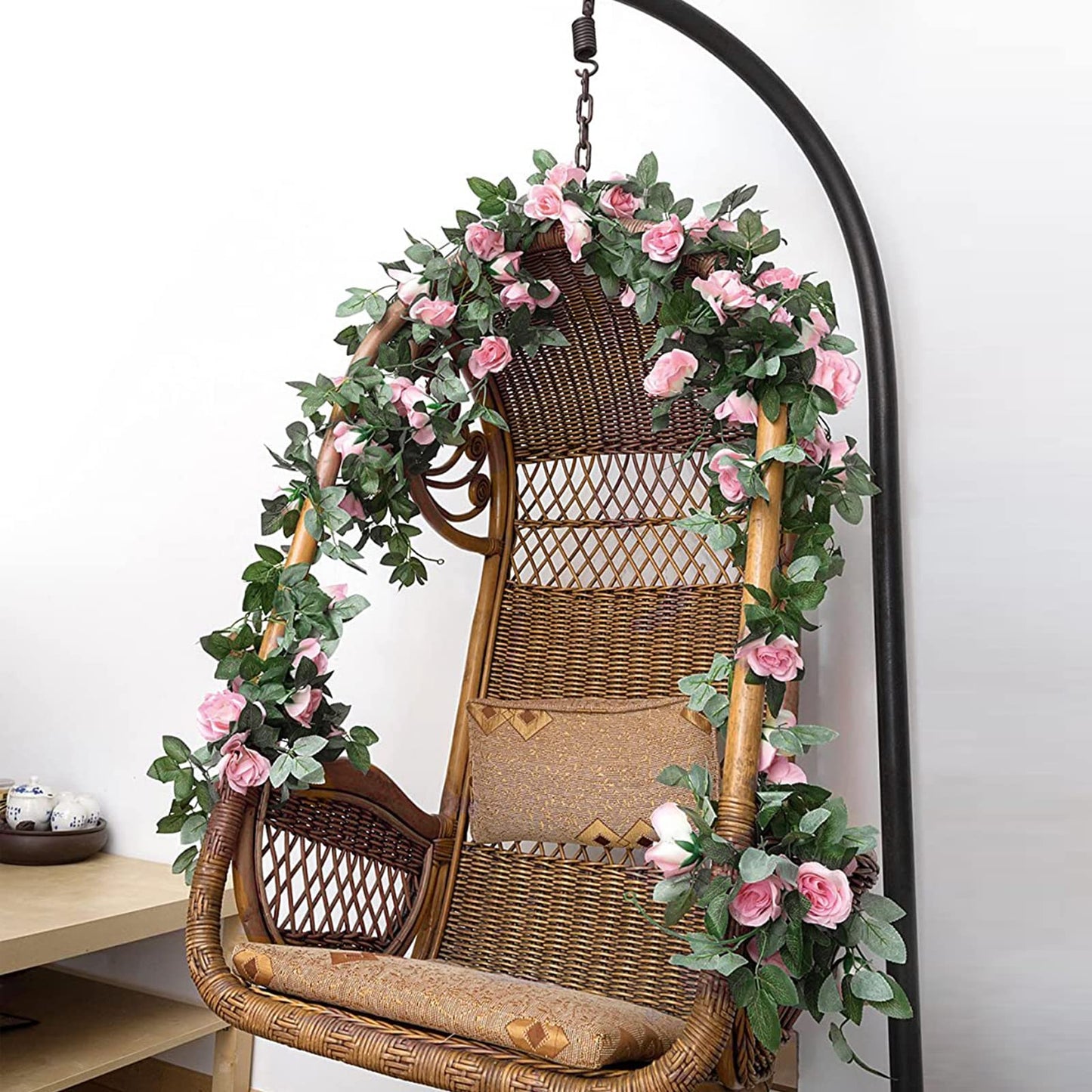 Yebazy Jinway 2PCS(16FT) Fake Rose Vine Garland Artificial Flowers Plants for Hotel Home Party Valentine's Day Garden Craft Art Decor