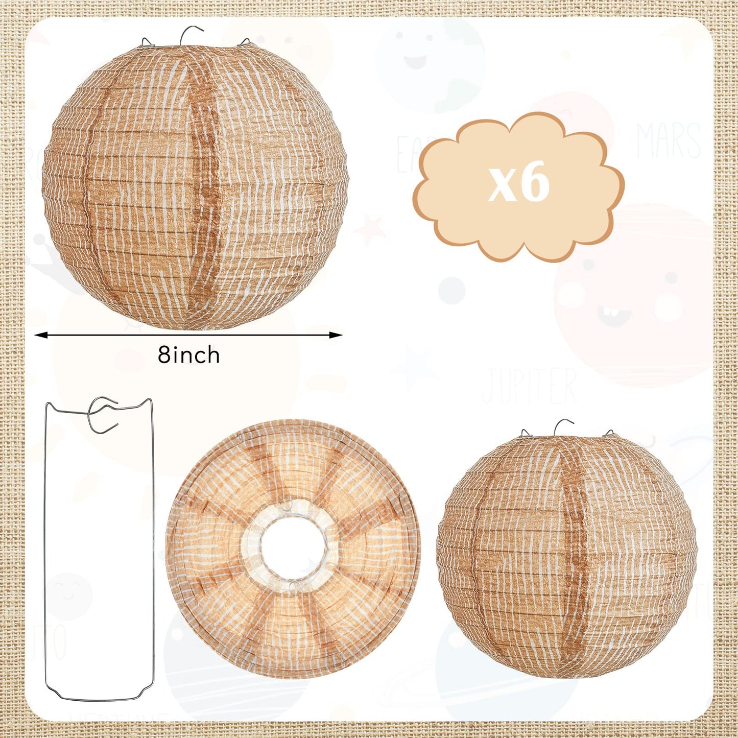 Print Burlap Paper Lanterns Round Chinese Paper Lanterns Decorative Farmhouse Classroom Decor Home Sweet Classroom Paper Lantern Lamps for Birthday Party Ceremonial Event(6 Pcs)