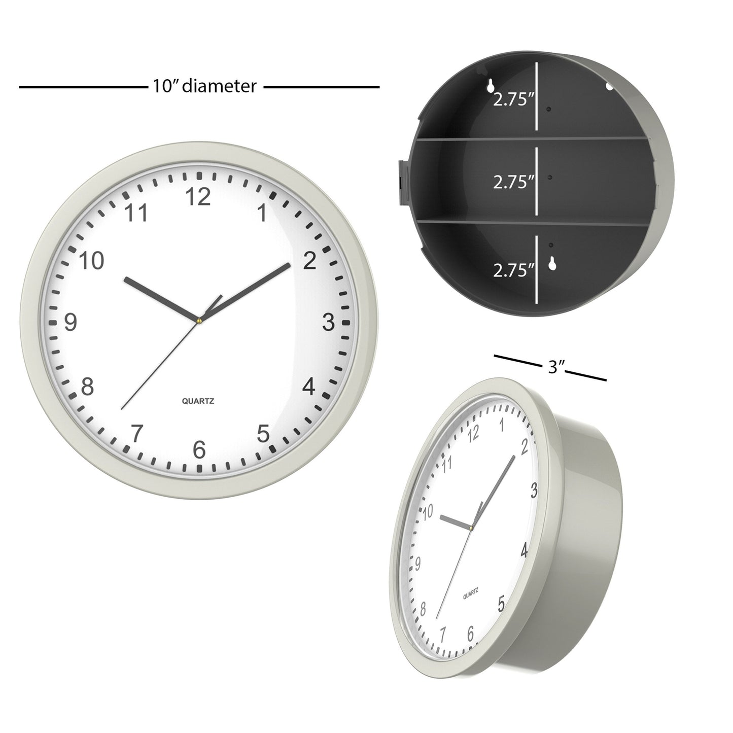 Clock Safe:10-Inch Battery-Operated Analog Clock with Hidden Wall Safe for Jewelry, Cash, Valuables, and More by Trademark Home (Silver)