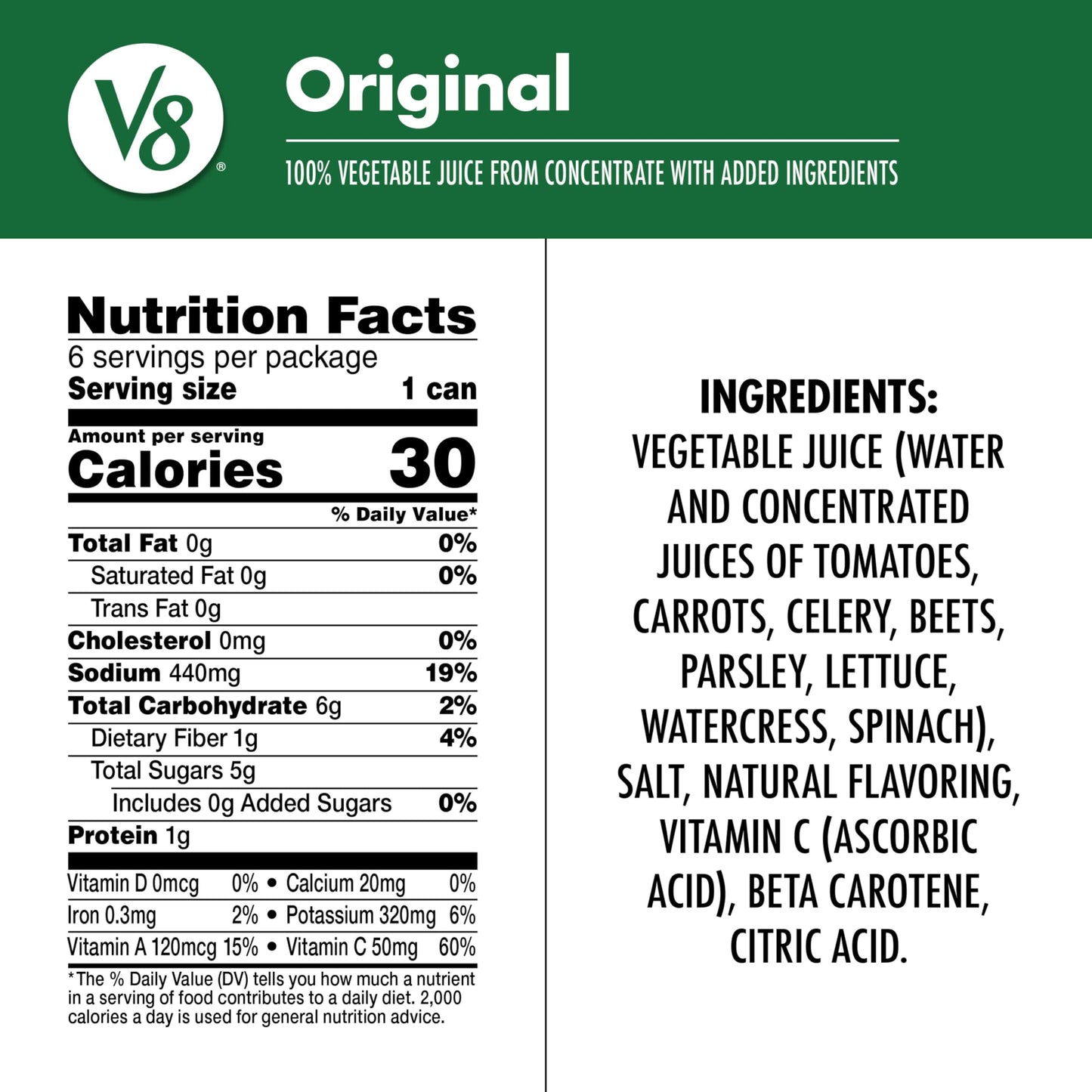 V8 Original 100% Vegetable Juice, 5.5 fl oz Can (48 Pack)