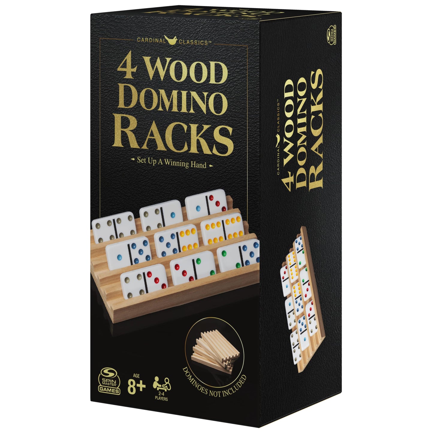 Spin Master Games, Wooden Domino Racks, Set of 4 Trays for Mexican Train Dominoes, Dominoes Games, Classic Game, Kids Game, Adults & Kids Ages 8+