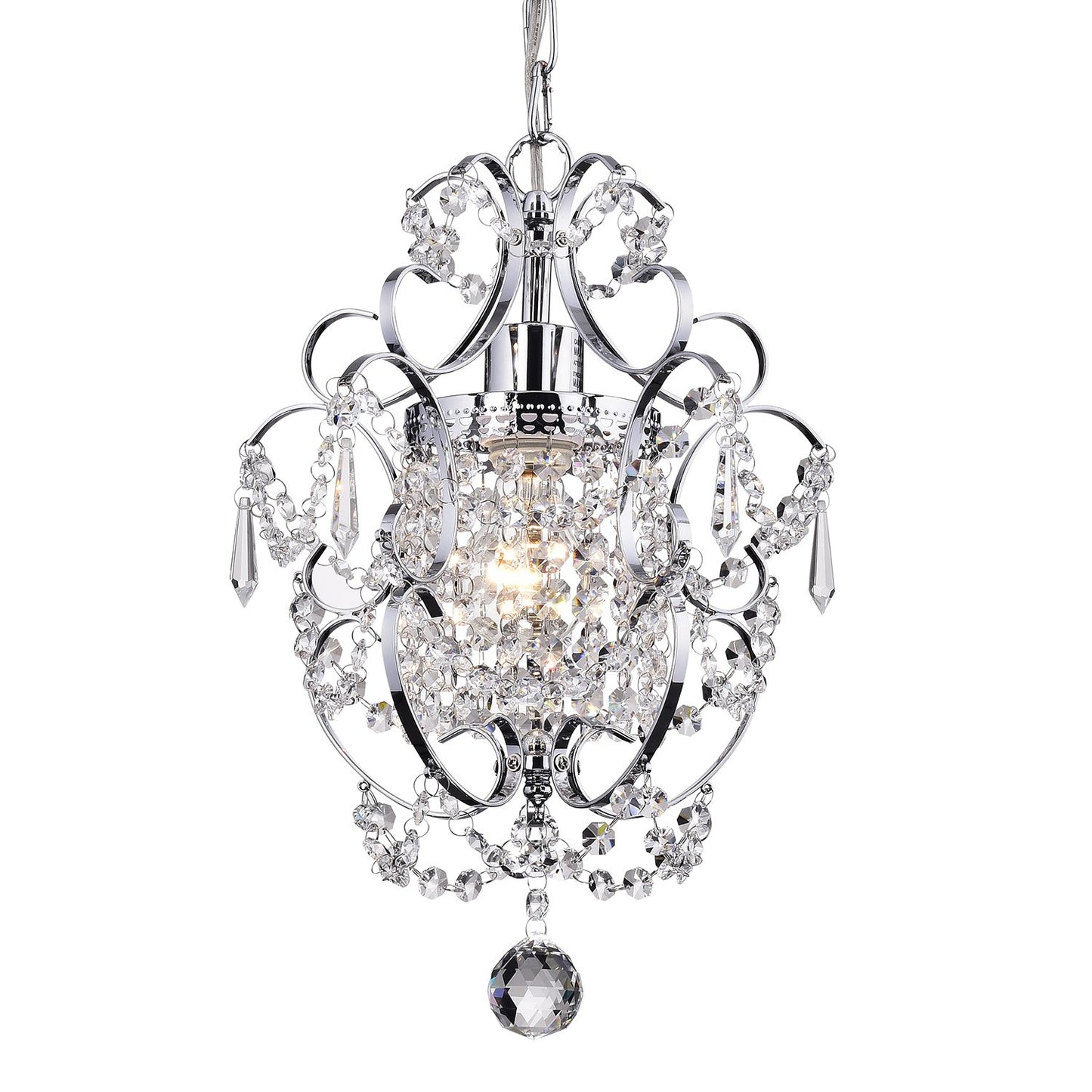 Edvivi Amorette Mini Chandelier Chrome Crystal Chandeliers, 1 Light Modern Elegant Glam Ceiling Light Fixture Chrome, Adjustable Hanging Lighting for Closet, Bedroom, Girls Room, Kitchen Island