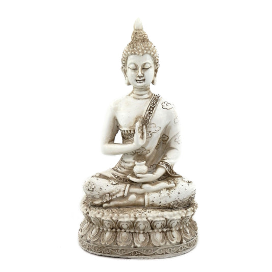 Ornerx Thai Sitting Buddha Statue for Home Decor Ivory 6.7 "