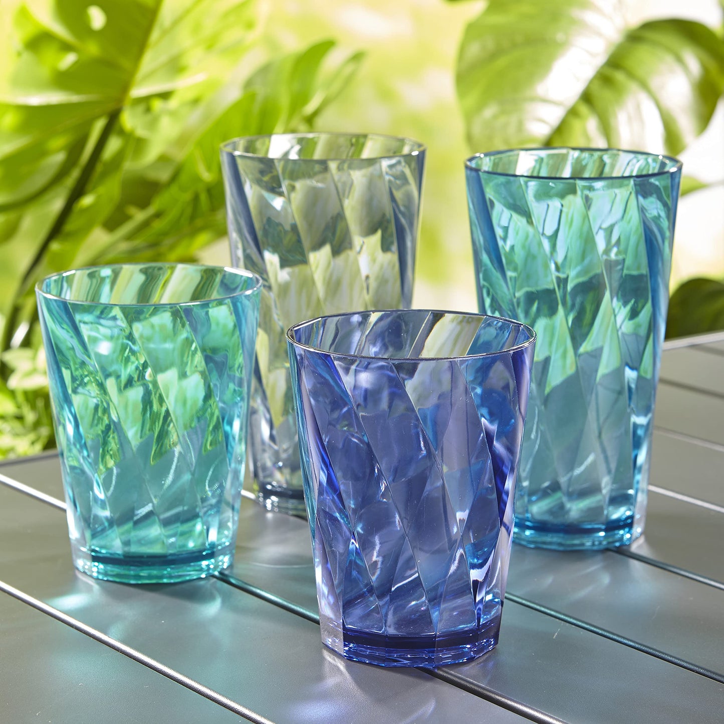 US Acrylic Optix Plastic Reusable Drinking Glasses (Set of 16) 14oz Rocks & 20oz Water Cups in Coastal Colors | BPA-Free Tumblers, Made in USA | Top-Rack Dishwasher Safe