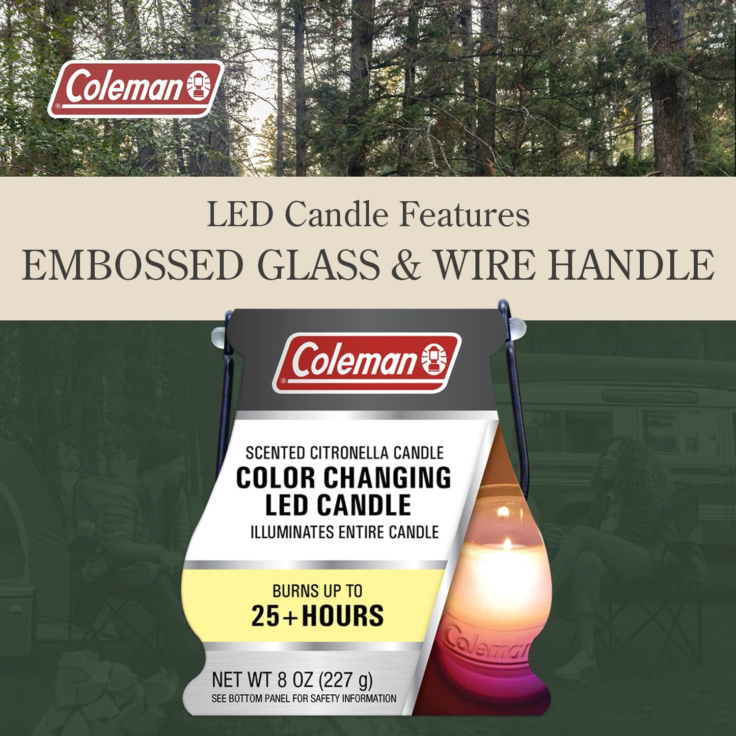 Coleman Color Changing LED Citronella Outdoor Citronella Scented Candle - 25-Hour Burn Time - Perfect for Camping, Patio Tables, Picnics and Outdoor Activities - 8 oz