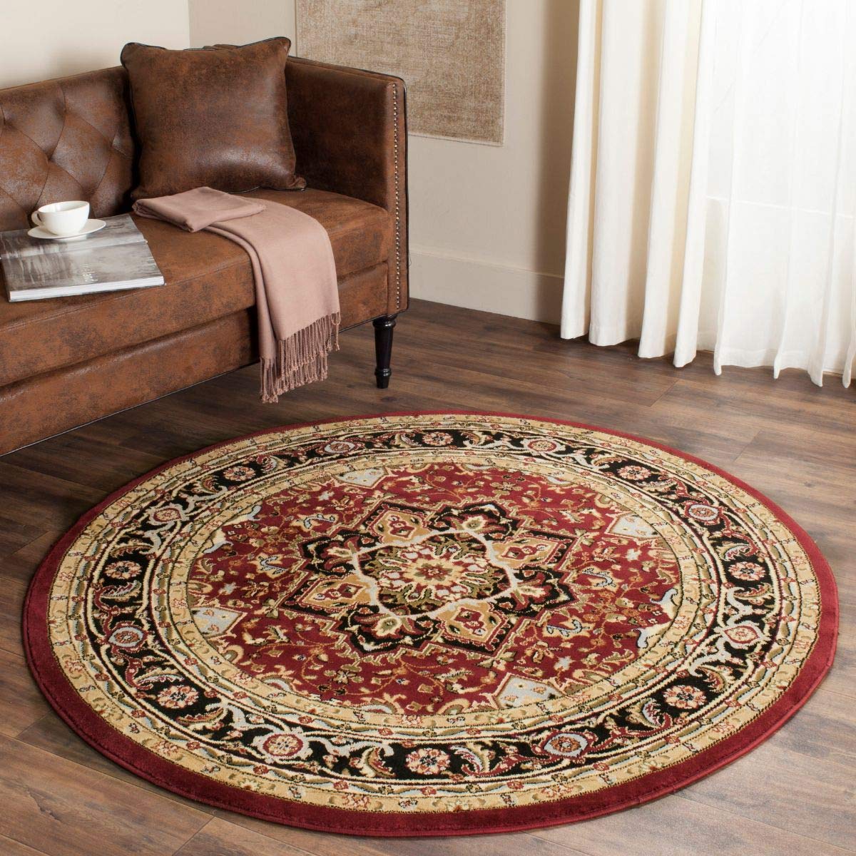 SAFAVIEH Lyndhurst Collection 3'3" Round Red / Black LNH330B Traditional Oriental Non-Shedding Dining Room Entryway Foyer Living Room Bedroom Area Rug