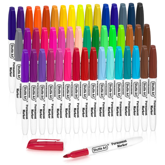 Shuttle Art 48 Colors Permanent Markers, Fine Point, Assorted Colors, Works on Plastic,Wood,Stone,Metal and Glass for Doodling, Coloring, Marking