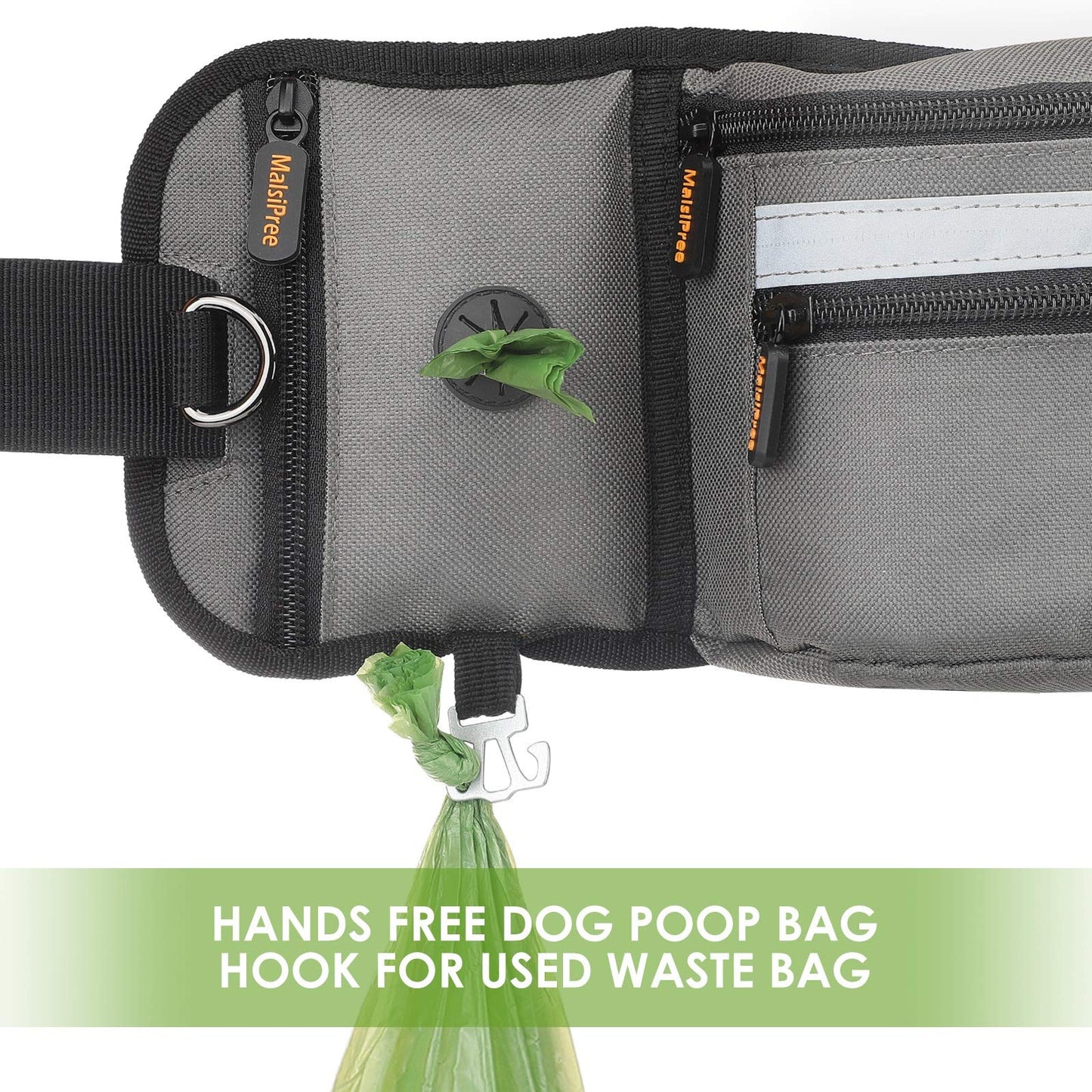 MalsiPree Dog Treat Pouch for Training – Built in Poop Bag Dispenser w/Water Bottle Holder, Hands Free Waist Belt Fanny Pack for Puppy Class, Travel, Running, Walking, Hiking (Bottle & Bags Not Inc.)