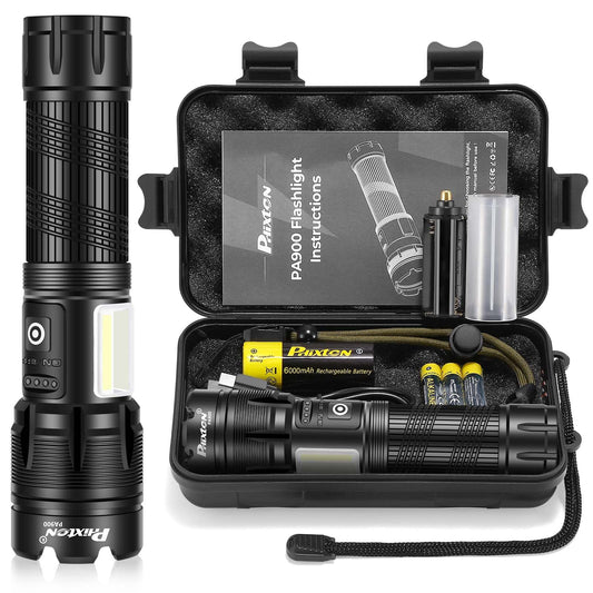 PHIXTON Flashlights Rechargeable LED High Lumens, Powerful 20000 Lumen Flashlight, High Power Heavy Duty Red & White Flash Lights, Double Source, for Men Gift Emergency Hiking Work
