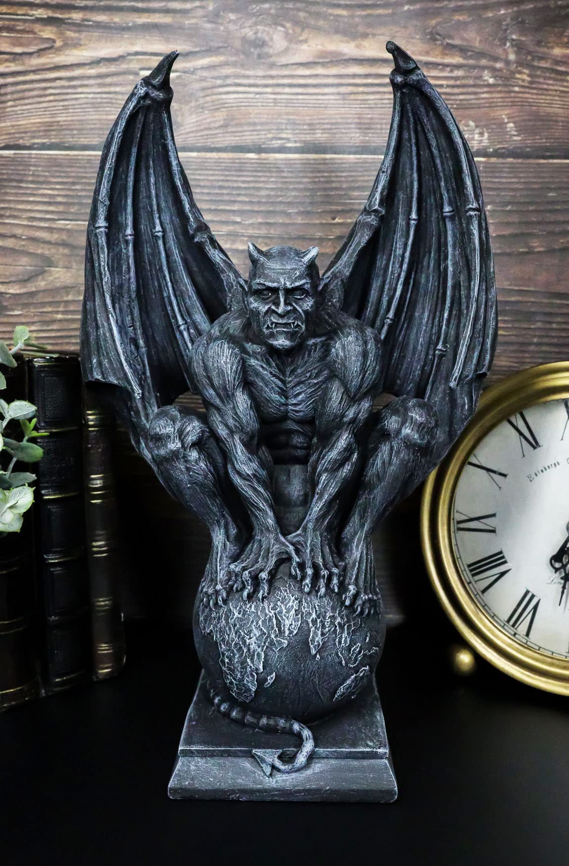Ebros Devil's Carnal Grip On The World Lucifer Satan Crouching On The Globe Statue 11.75" Tall Occultic Church of Satan Apocalyptic Sculpture