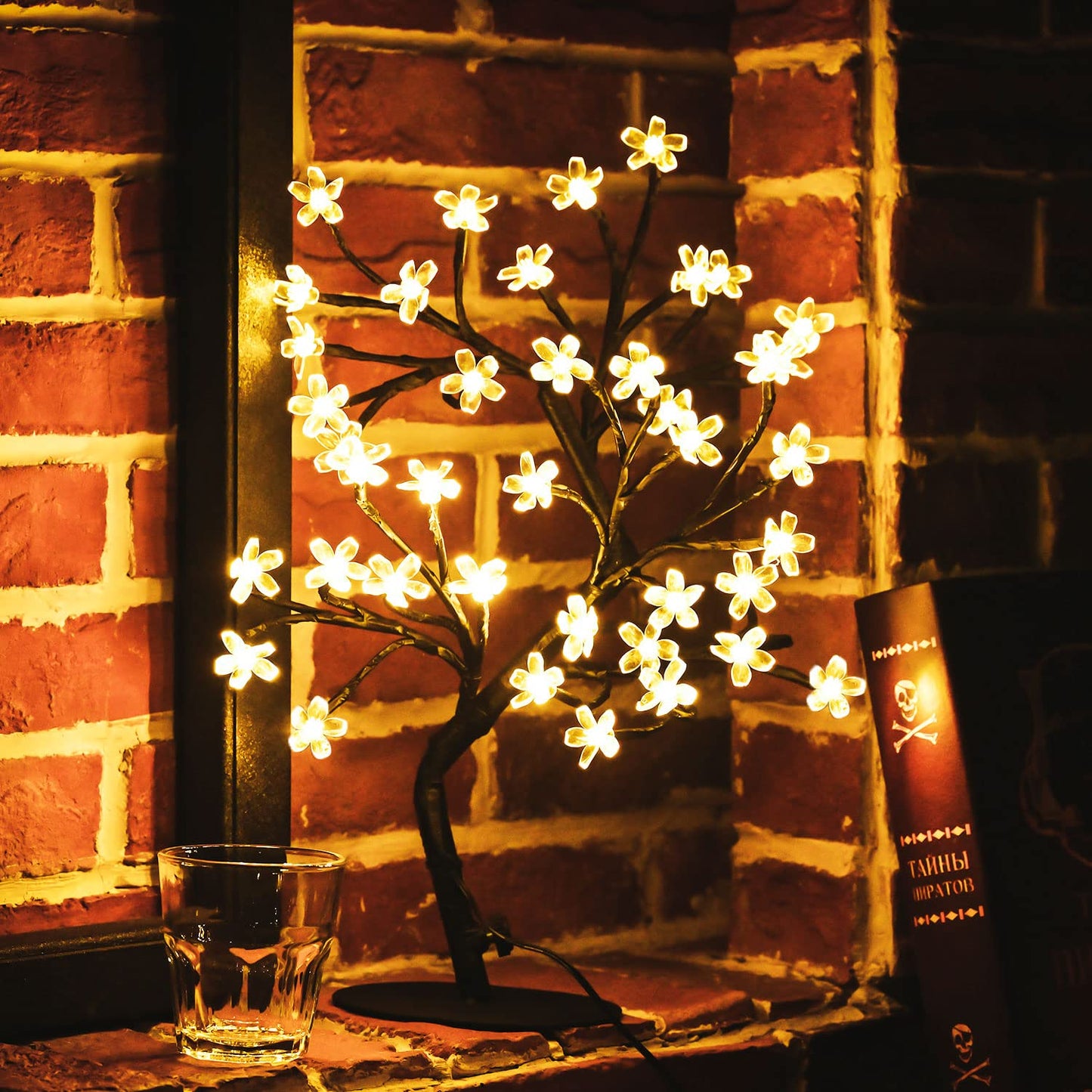 ZHOUDUIDUI Cherry Blossom Tree Light,17inch 40LED Lighted Tabletop Artificial Flower Bonsai Tree Lamp USB Powered Gifts for Home Decor Room Office Party Wedding Christmas Decorations(Warm White)