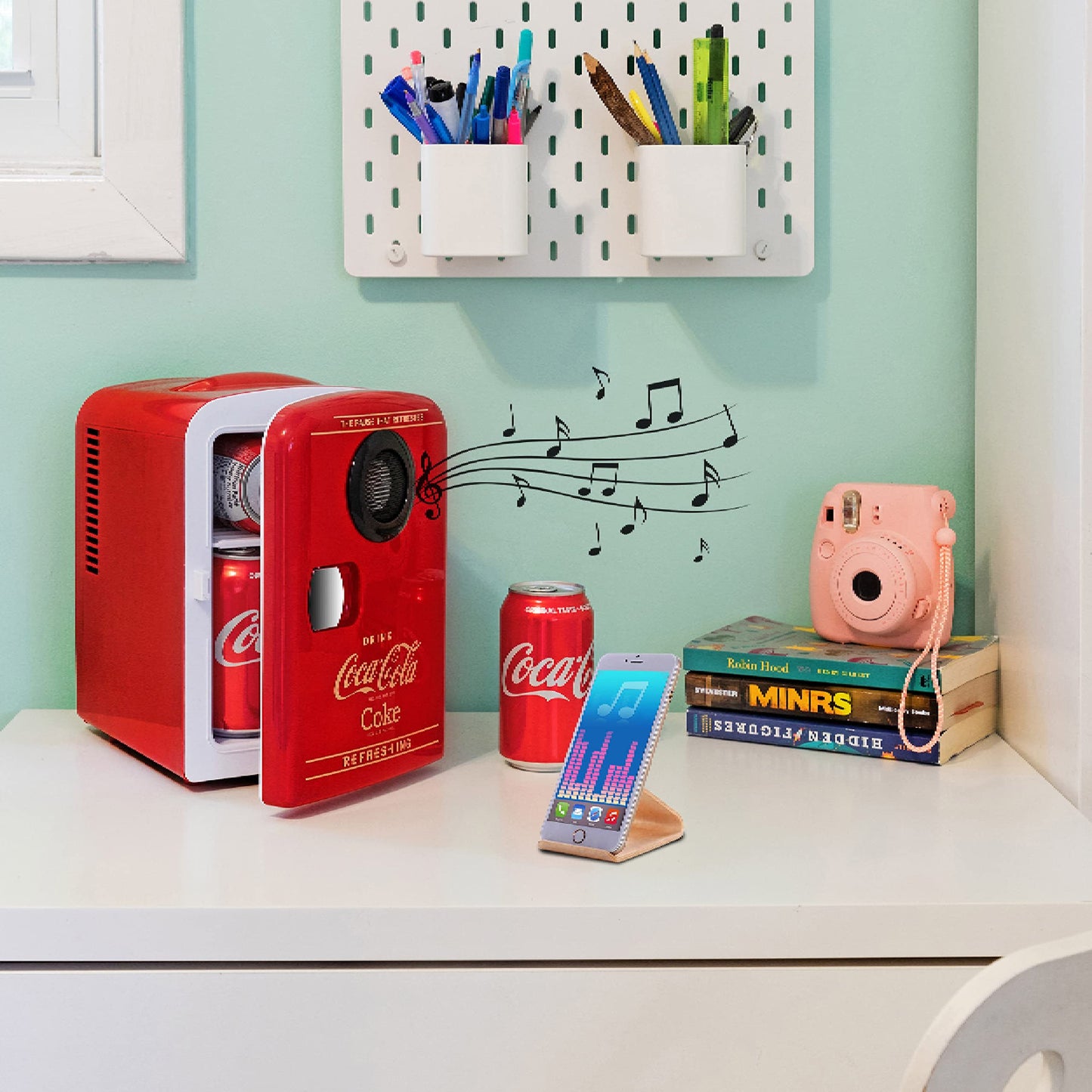 Coca Cola Mini Fridge for Bedroom Skincare Cosmatic Office 4L Small Refrigerator Bluetooth Speaker Fridge Dorm Fridge Portable Mini Refrigerator Snacks Drinks Makeup and Music Red