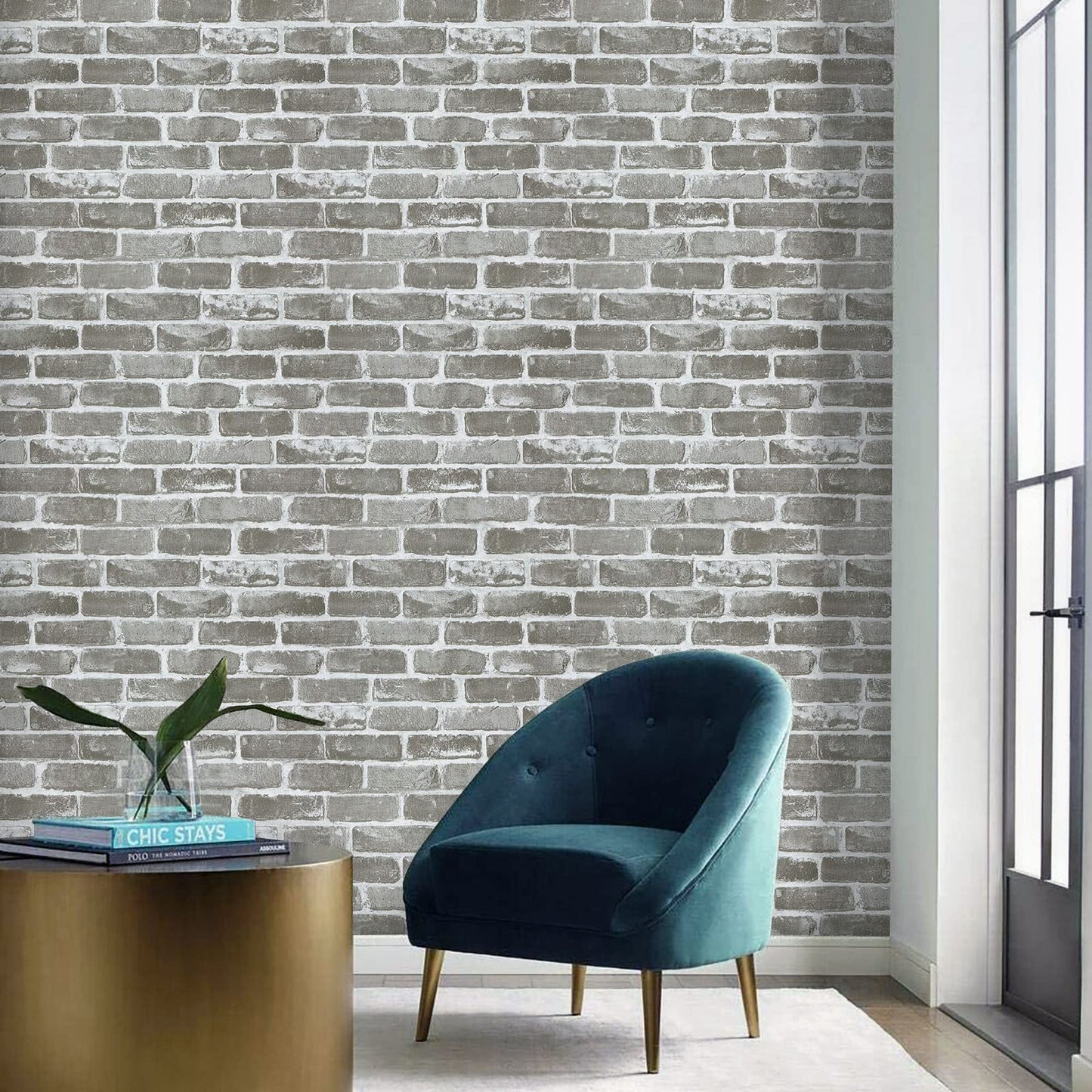 Timeet 17.7"×197" 3D Gray Brick Wallpaper Peel and Stick Wallpaper Self Adhesive Wallpaper Faux Brick Wallpaper Textured Wallpaper for Room Wall Decor Vinyl Film Roll