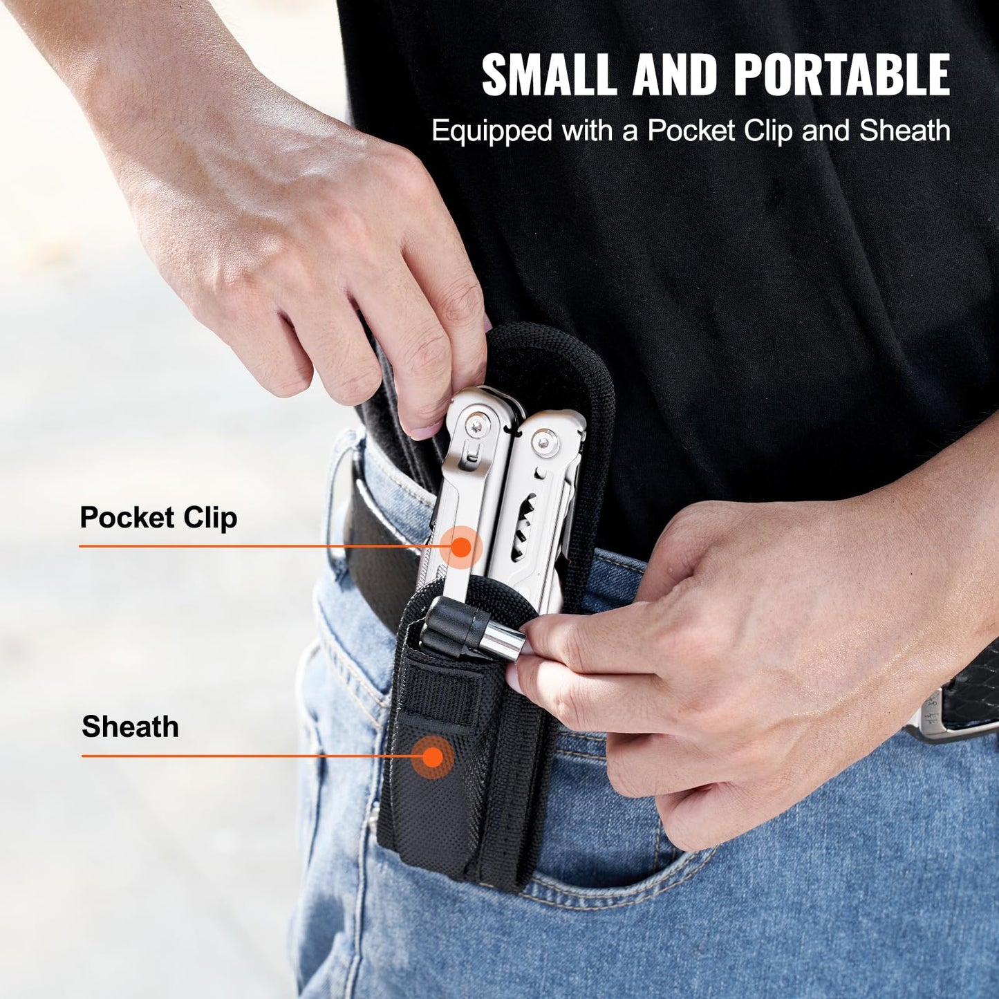 VEVOR 28-in-1 Multitool Pliers,Stainless Steel Multi Tool Pocket K-nife,Self-locking Multitool Pliers with Sheath & Replaceable Screwdrivers Bits Perfect for Outdoor Survival, Camping, Hiking