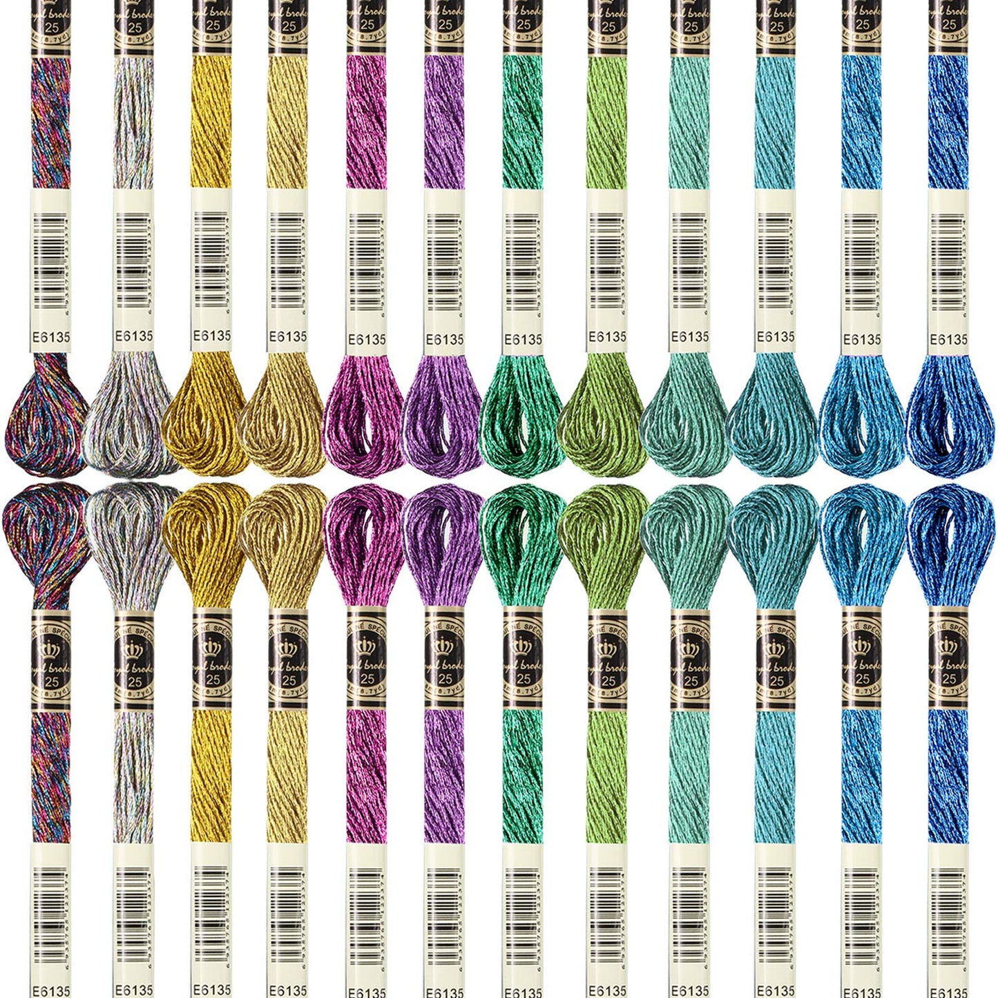 24 Pieces Metallic Embroidery Floss Multicolor Embroidery Skein Threads Glitter Embroidery Thread Cross Stitch Polyester Thread for Friendship