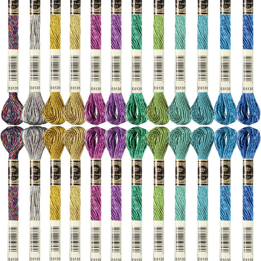 24 Pieces Metallic Embroidery Floss Multicolor Embroidery Skein Threads Glitter Embroidery Thread Cross Stitch Polyester Thread for Friendship