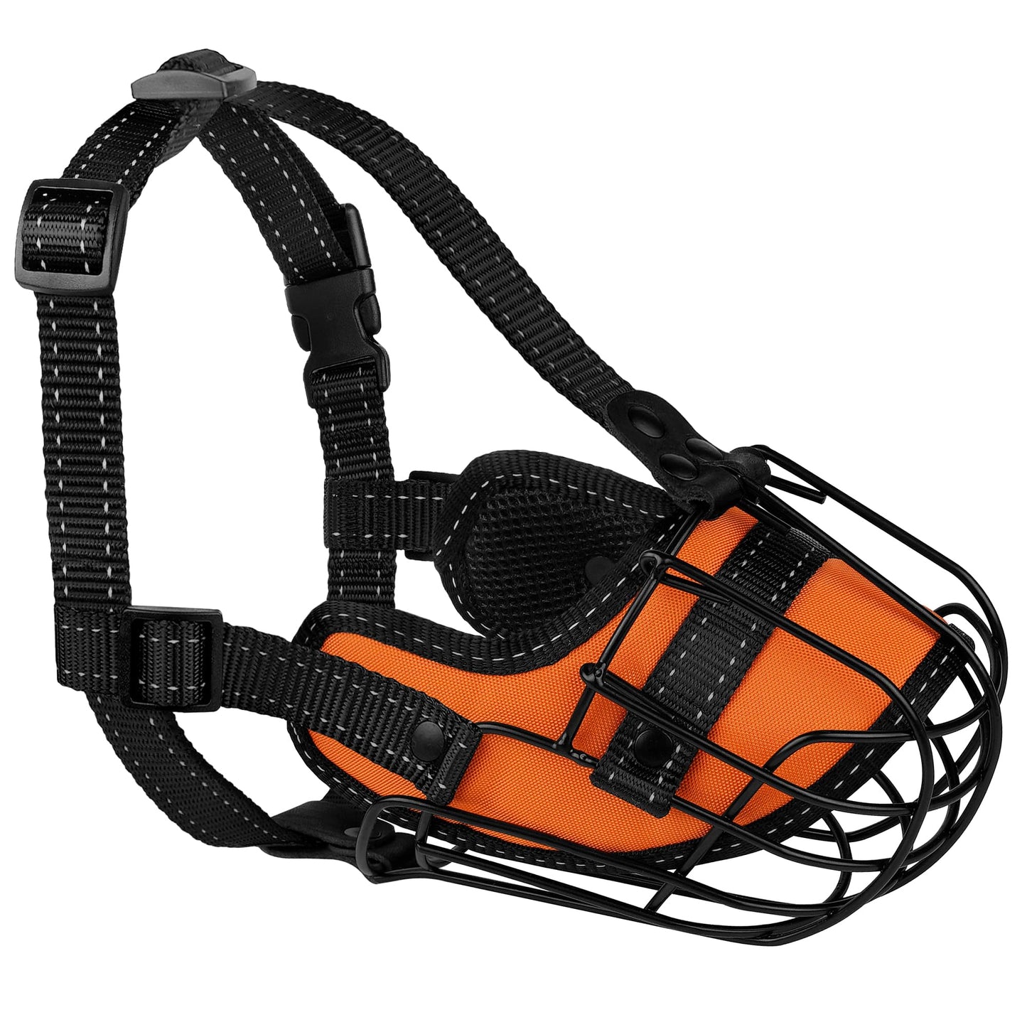 OOPSDOGGY Pitbull Dog Muzzle Reflective Metal Mask Secure Wire Basket Muzzle for Large Sized Dogs Amstaff Soft Cage Muzzle to Prevent Biting Chewing with Adjustable Nylon Straps (Orange, Pitbull)