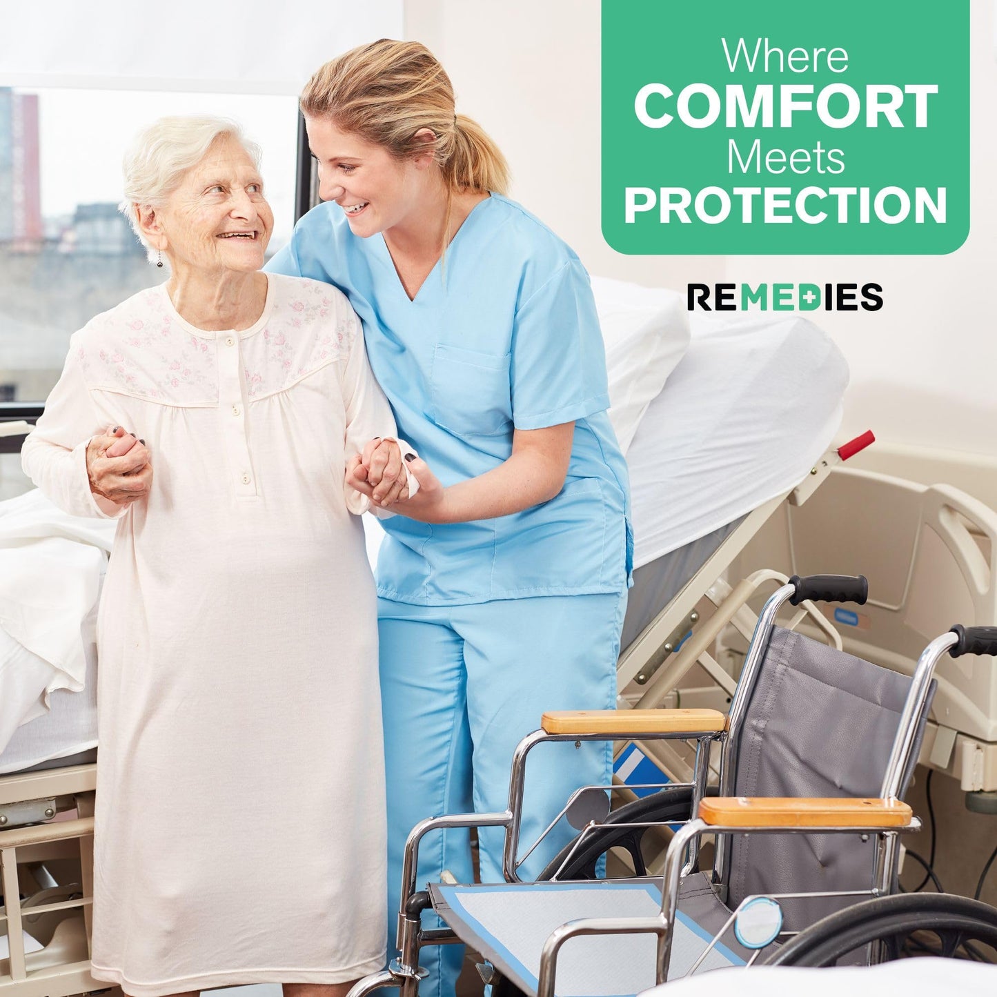 Remedies - Disposable Bed Pads 23" x 36" - 50 Count - Large Bed Pads for Incontinence - Seniors, Adults & Kids Chucks Pads - Adult Absorbent Incontinence Disposable Underpads for Beds & Furniture