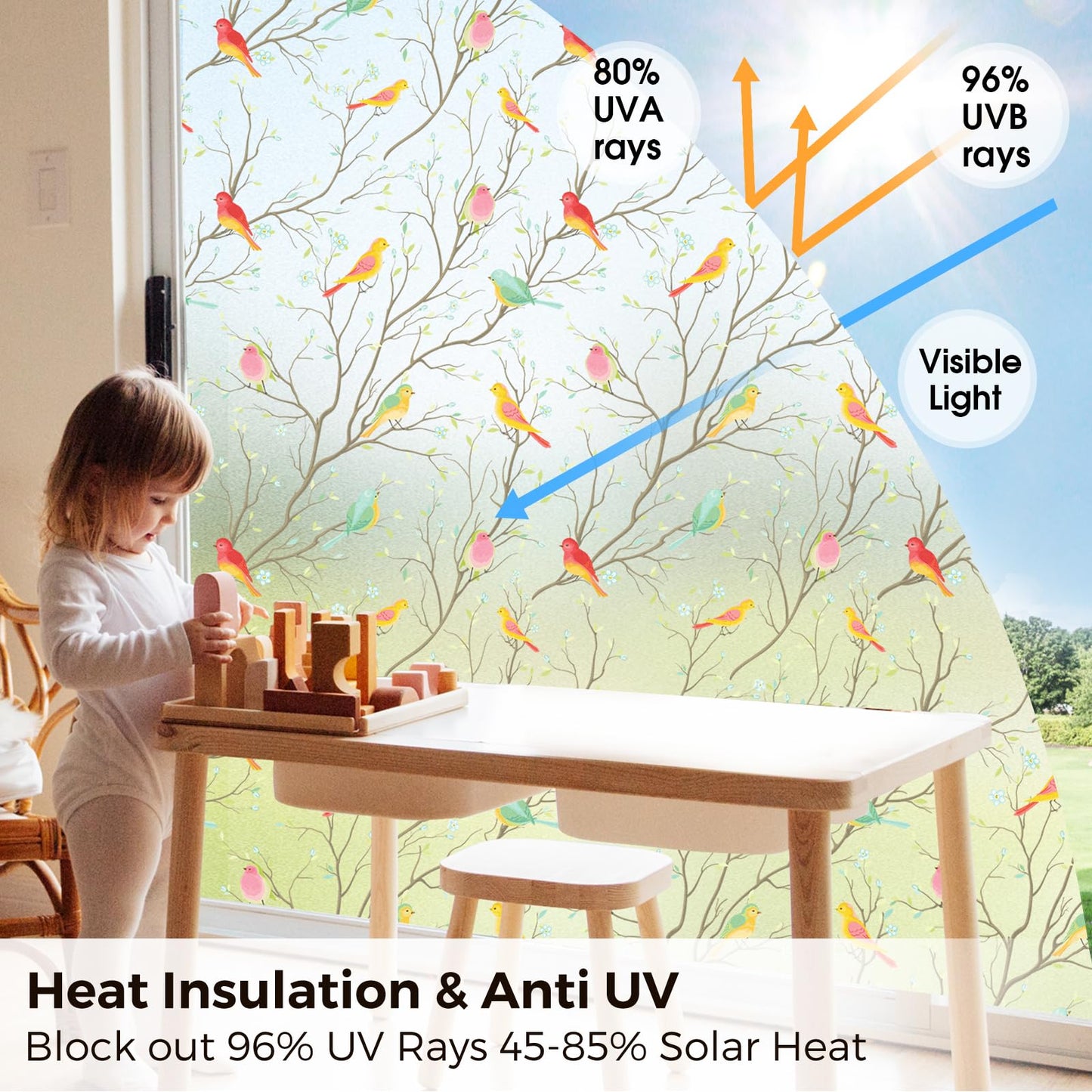 Coavas Window Privacy Film: Stained Glass Window Film Frosted Glass Window Film Bathroom Window Privacy Film Non-Adhesive Heat Control Window Film Decorative for Room, 17.7 x 78.7 Inches
