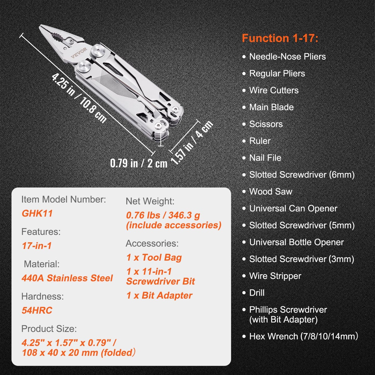 VEVOR 29-in-1 Multitool Pliers,Stainless Steel Multi Tool Pocket K-nife,Self-locking Multitool Pliers with Sheath & Replaceable Screwdrivers Bits -Perfect for Outdoor Survival, Camping, Hiking
