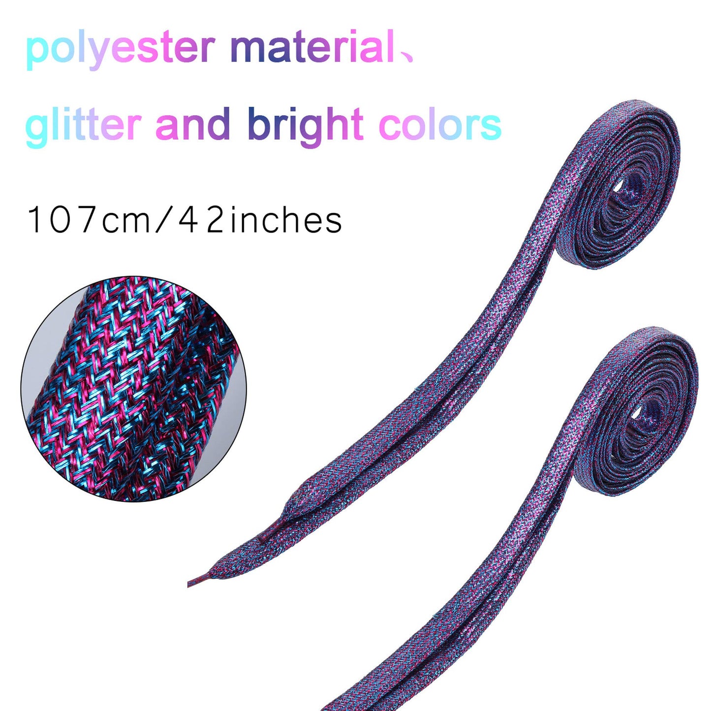 WILLBOND 16 Pairs Glitter Flat Shoelaces 42 Inch Solid Color Shoe Laces for Team Sneakers