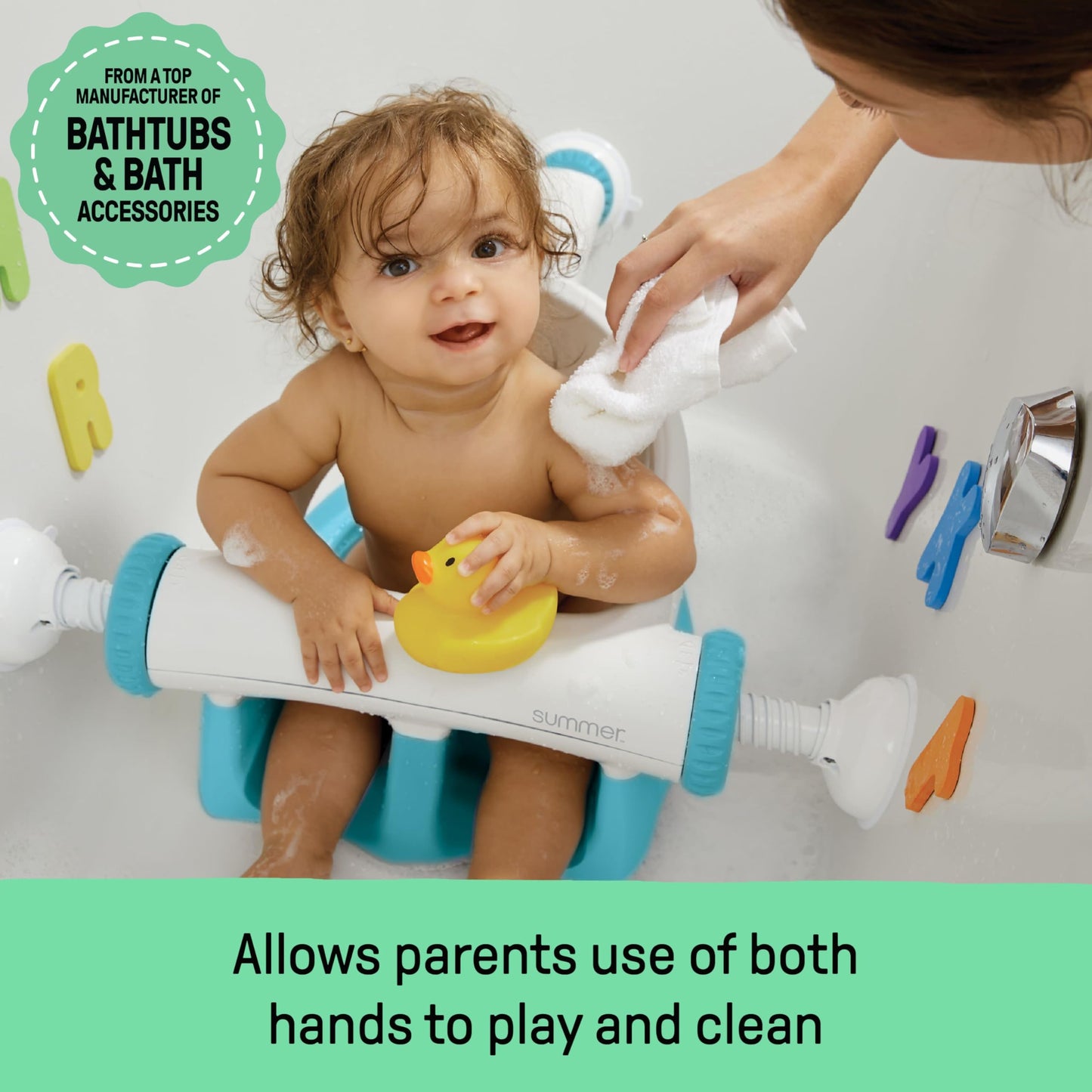 Summer My Bath Seat for Sit-Up Baby Bathing, Sure & Secure Suction Cups, ASTM Safety Tested & Approved, Backrest for Assisted Sitting, Easy Setup & Storage, Aqua