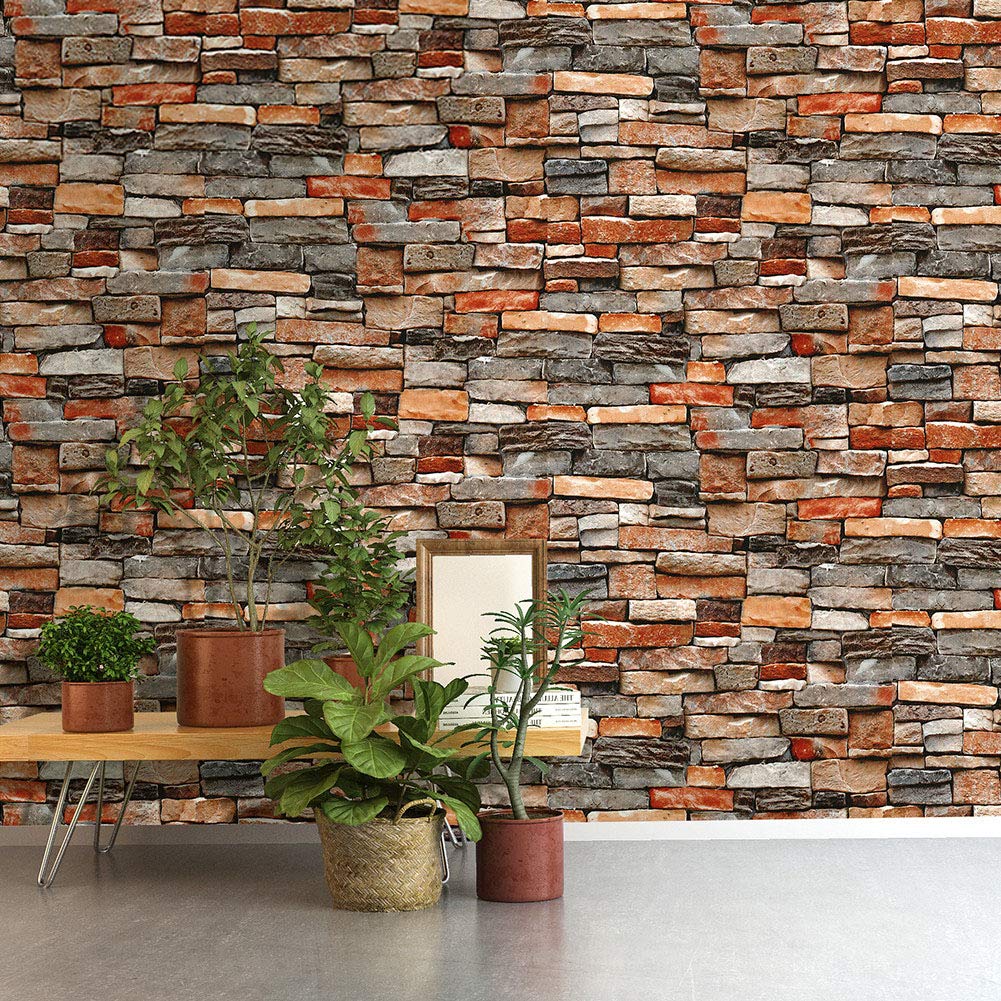Stone Peel and Stick Wallpaper Rock Wallpaper-Stacked Stone Wallpaper-Faux Brick Wallpaper Stone Self Adhesive Removable Wallpaper Stone Contact Paper Backsplash Fireplace Vinyl Film 17.7”×118”