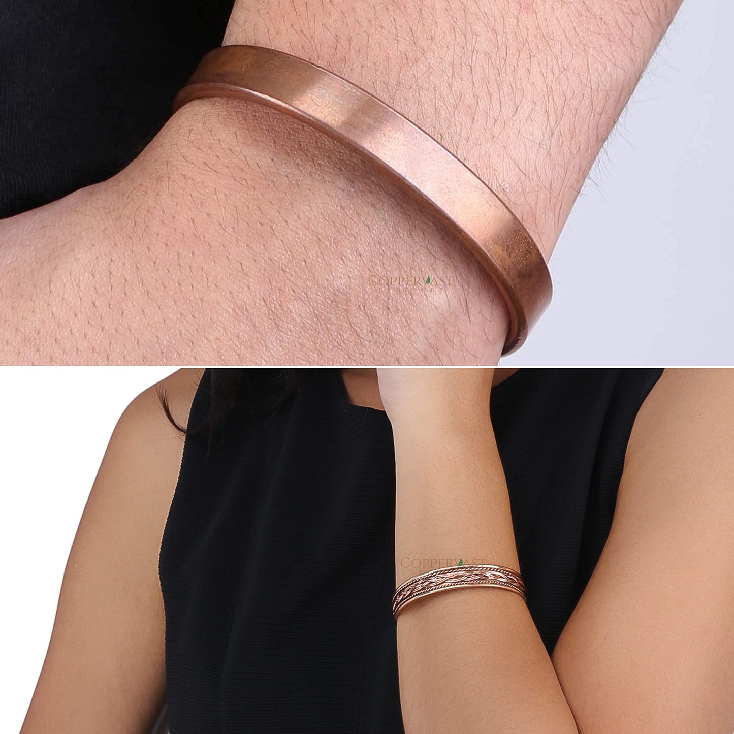 Copper Bracelets- for Men and Women| Set of 2 with Gift Box| Gift for Women & Men| Handmade 100% Copper (Plain and Inlay)