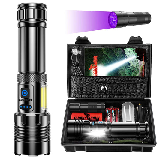 Shadowhawk Rechargeable Flashlights High Lumens, 1000000LM XHM90.2 30W LED Flash Light with COB Light, 7 Modes Super Bright Flashlight Battery Powered, Handheld Powerful Flashlight for Home, Emergency