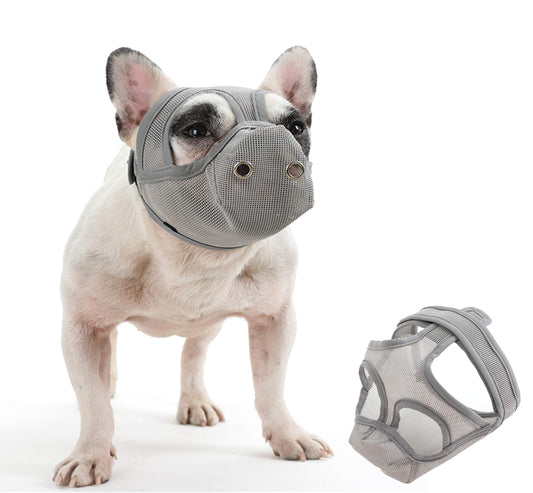 Cilkus Short Snout Dog Muzzles - Bulldog Muzzle Adjustable Breathable Mesh Dog Muzzle Can Stick Out Tongue and Drink Water Anti-Biting and Training Dog (M (16.5" -17.3"), Grey)