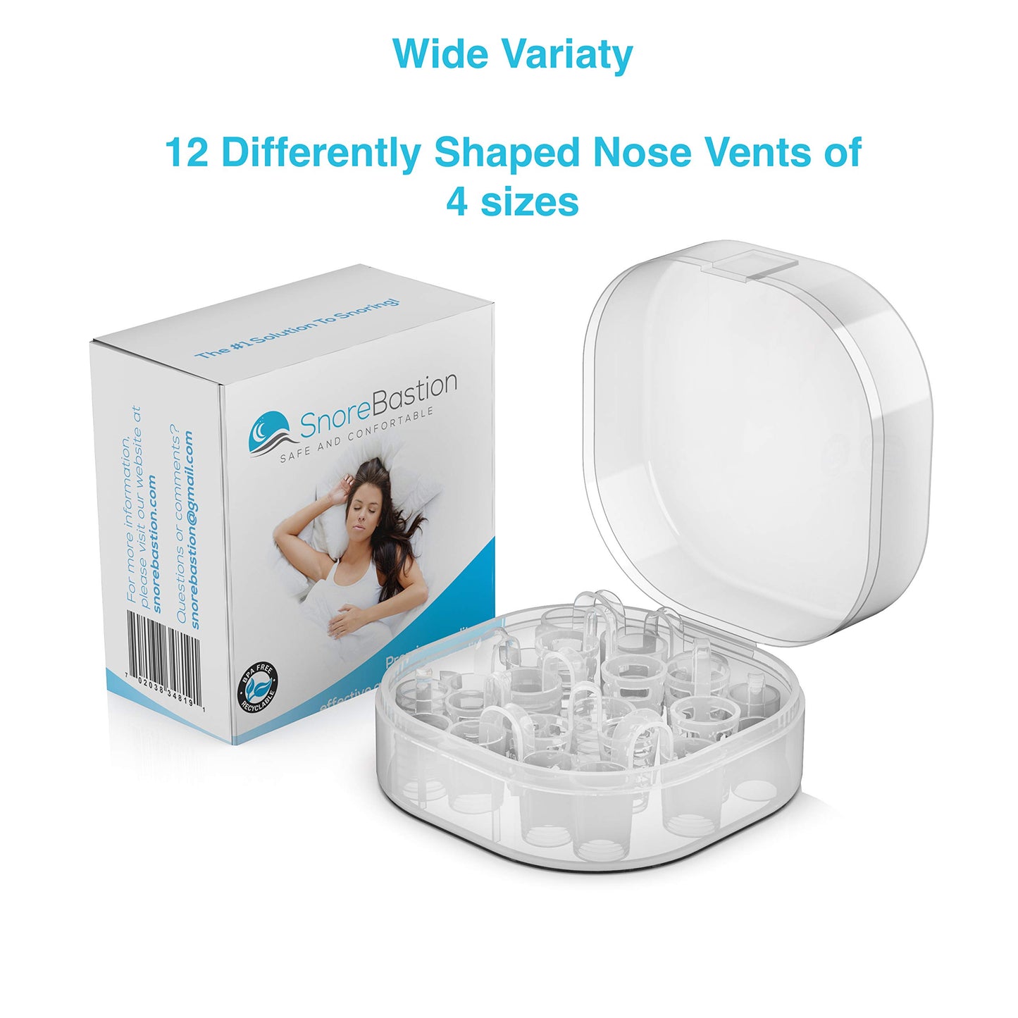 Nostril Opener by Snore Bastion -12 Nasal Dilators for Sleeping - Soft Silicone Nose Breathing Inserts - Nasal Cones - Nose Plugs for Snoring - Snore Silencer Sinus Vents - Nose Vents