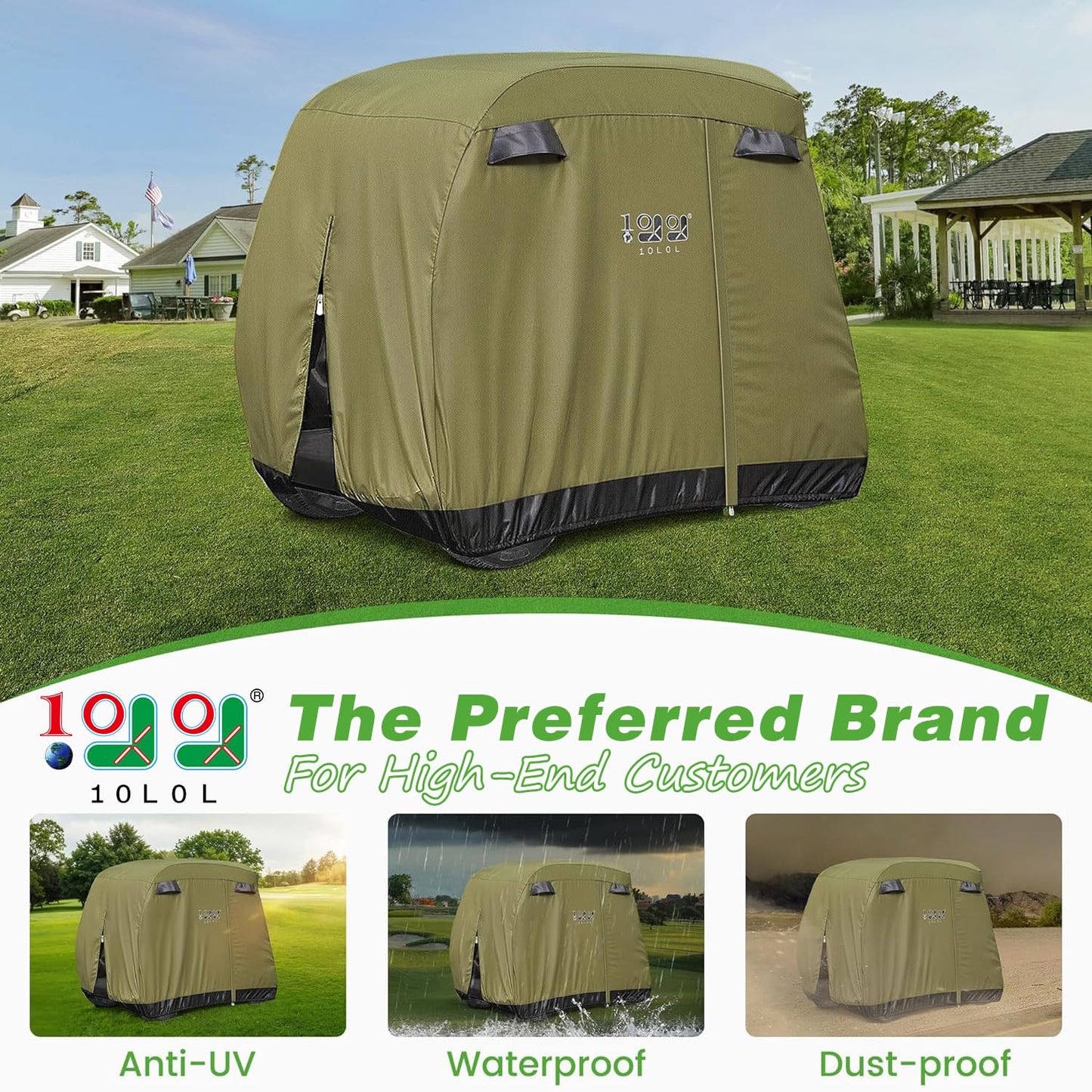10L0L Golf Cart Covers,Waterproof Golf Cart Rain Covers 2 passenger Universal Fits for Yamaha ,Club Car, EZGO, 4 passenger Golf Cart Storage Cover