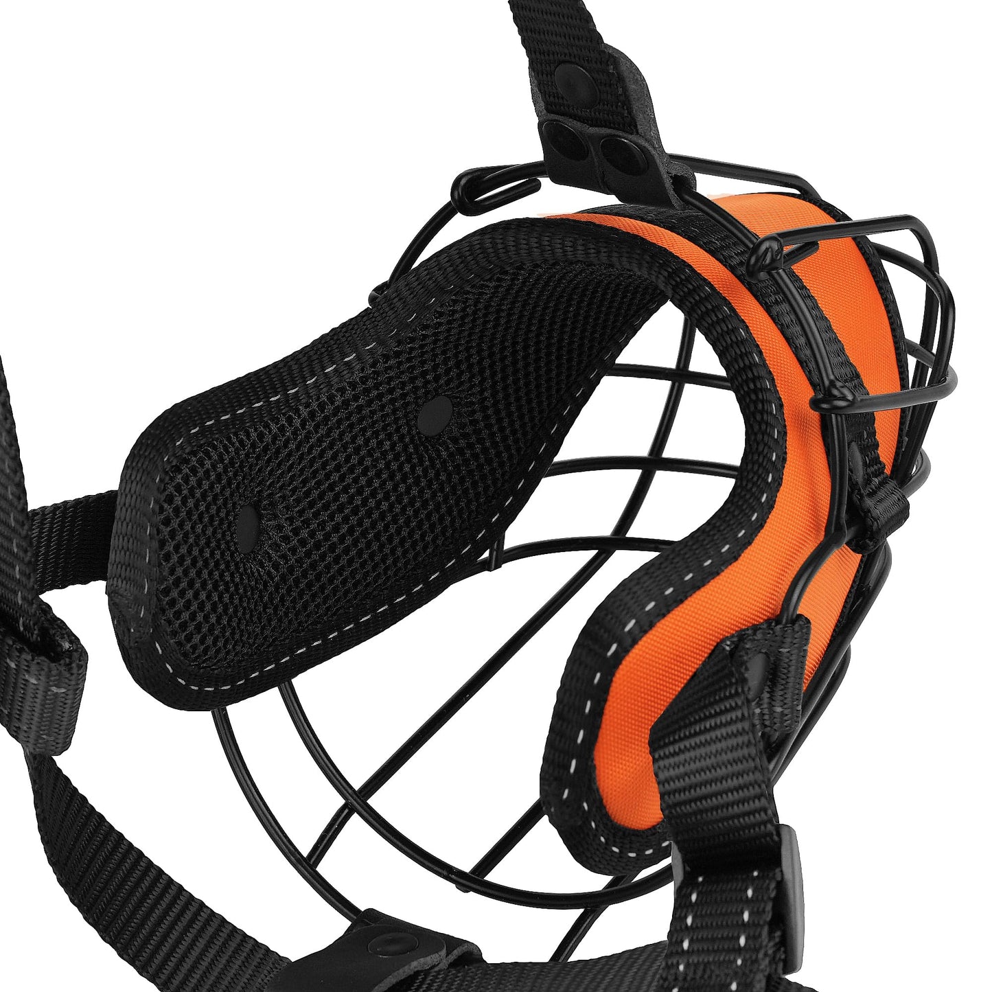 OOPSDOGGY Pitbull Dog Muzzle Reflective Metal Mask Secure Wire Basket Muzzle for Large Sized Dogs Amstaff Soft Cage Muzzle to Prevent Biting Chewing with Adjustable Nylon Straps (Orange, Pitbull)