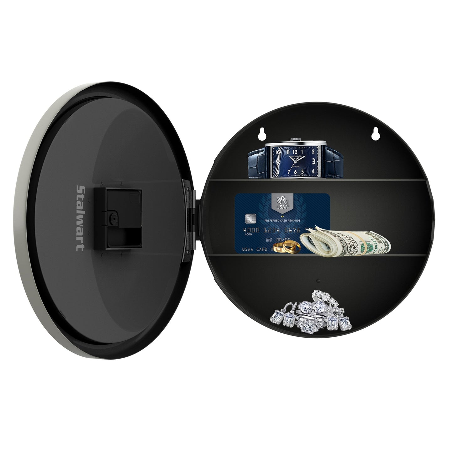Clock Safe:10-Inch Battery-Operated Analog Clock with Hidden Wall Safe for Jewelry, Cash, Valuables, and More by Trademark Home (Silver)
