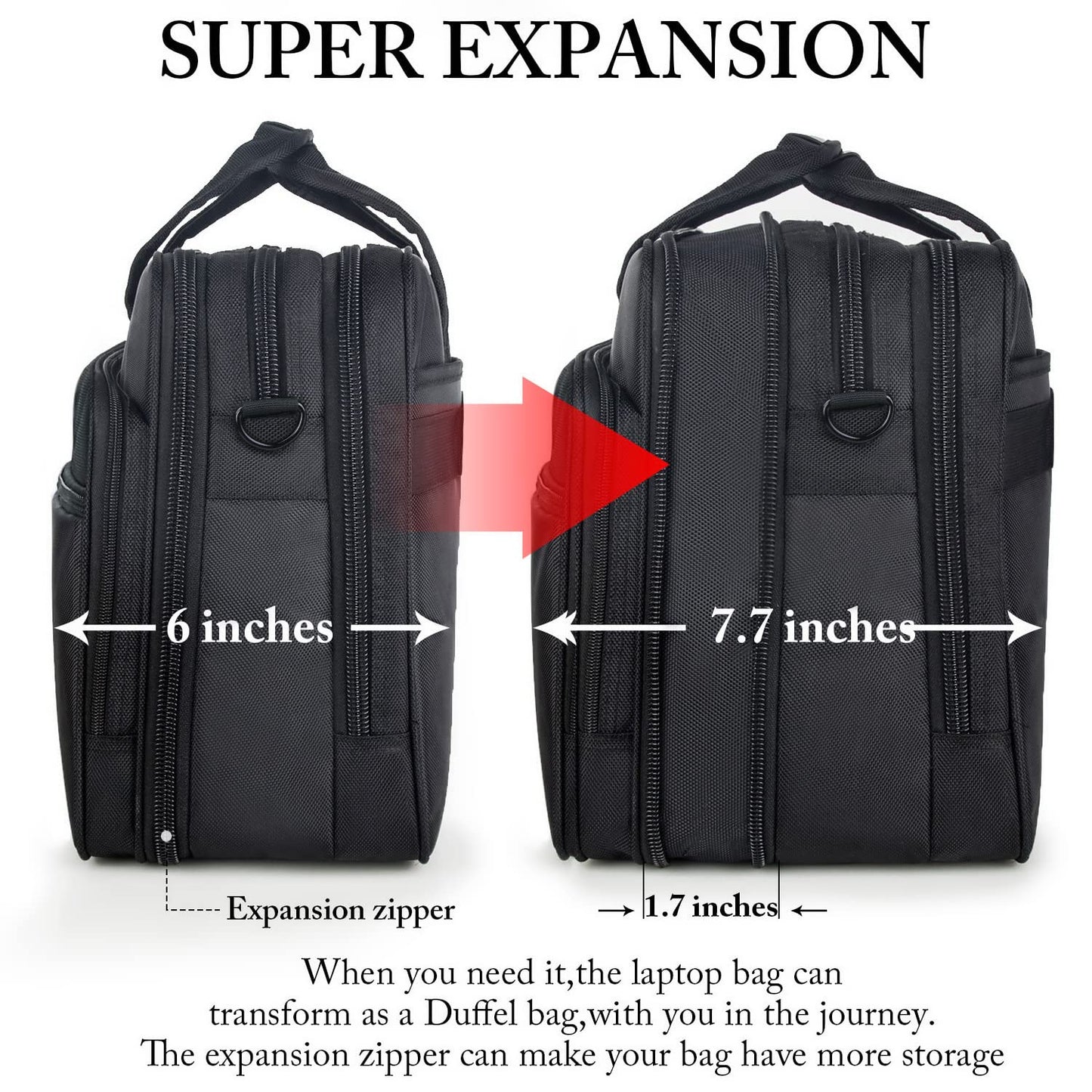 Ytonet Laptop Bag, Expandable Laptop Briefcases for Men Fits 17.3 Inch Laptop Case Computer Bags, Water Resistant Multi Compartments Mens Laptop Work Bag with Luggage Strap for Bussiness Travel, Black