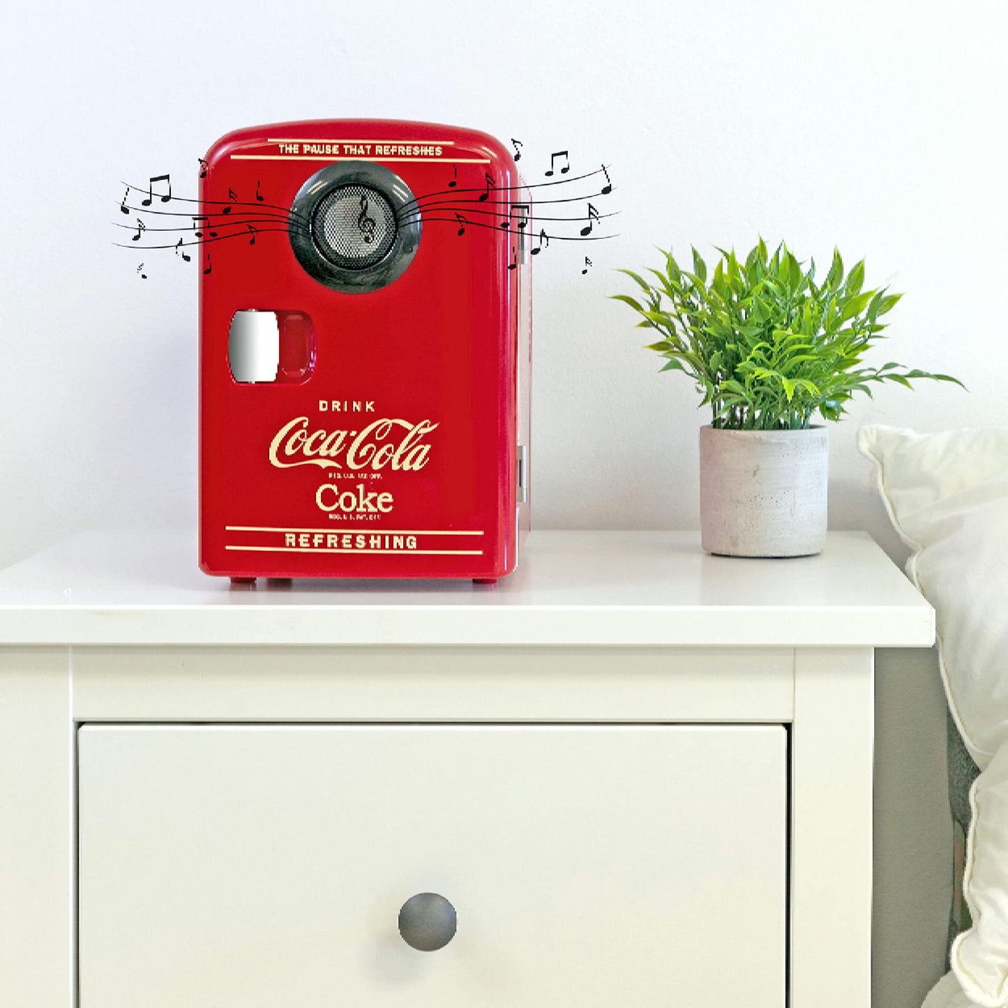 Coca Cola Mini Fridge for Bedroom Skincare Cosmatic Office 4L Small Refrigerator Bluetooth Speaker Fridge Dorm Fridge Portable Mini Refrigerator Snacks Drinks Makeup and Music Red