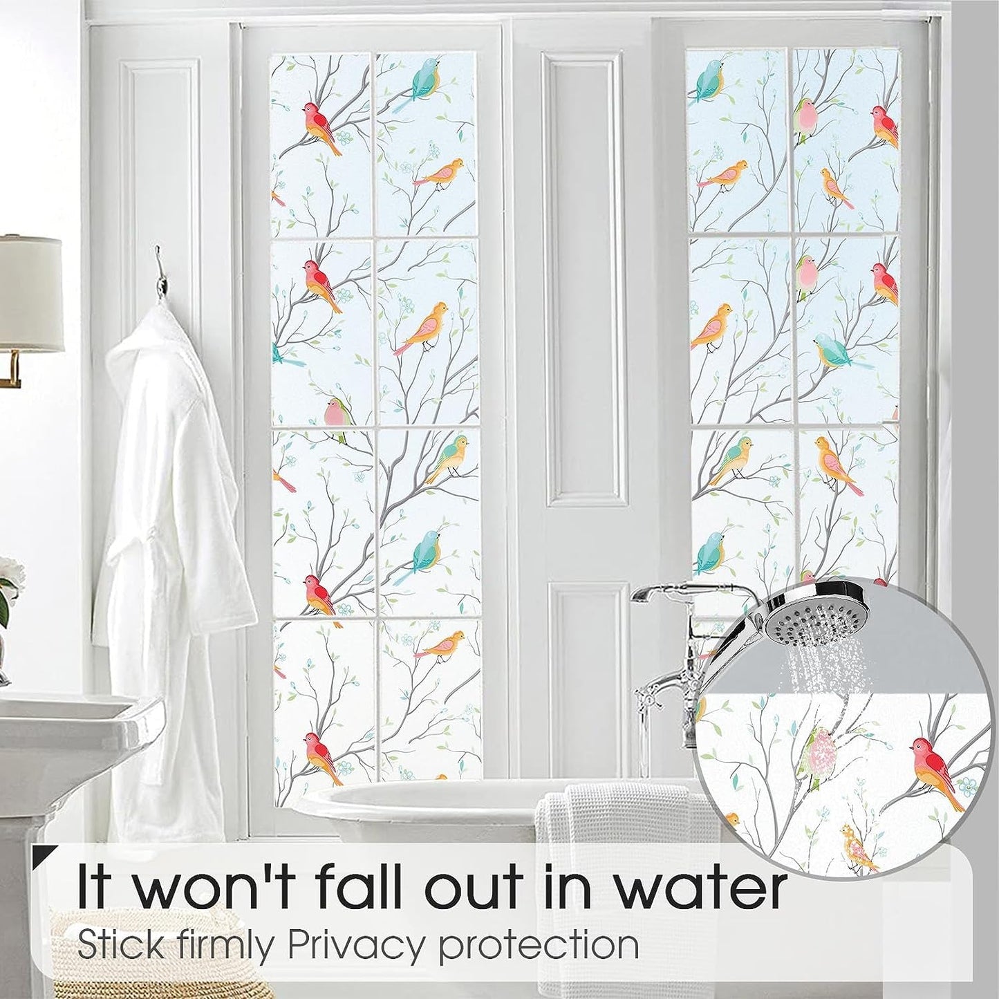 Coavas Window Privacy Film Decorative Bird Stained Glass Window Film Bathroom Frosted Glass Window Cling Privacy Film Heat Blocking Static Cling Day and Night Home Door Window Coverings 17.5" x 78.7"