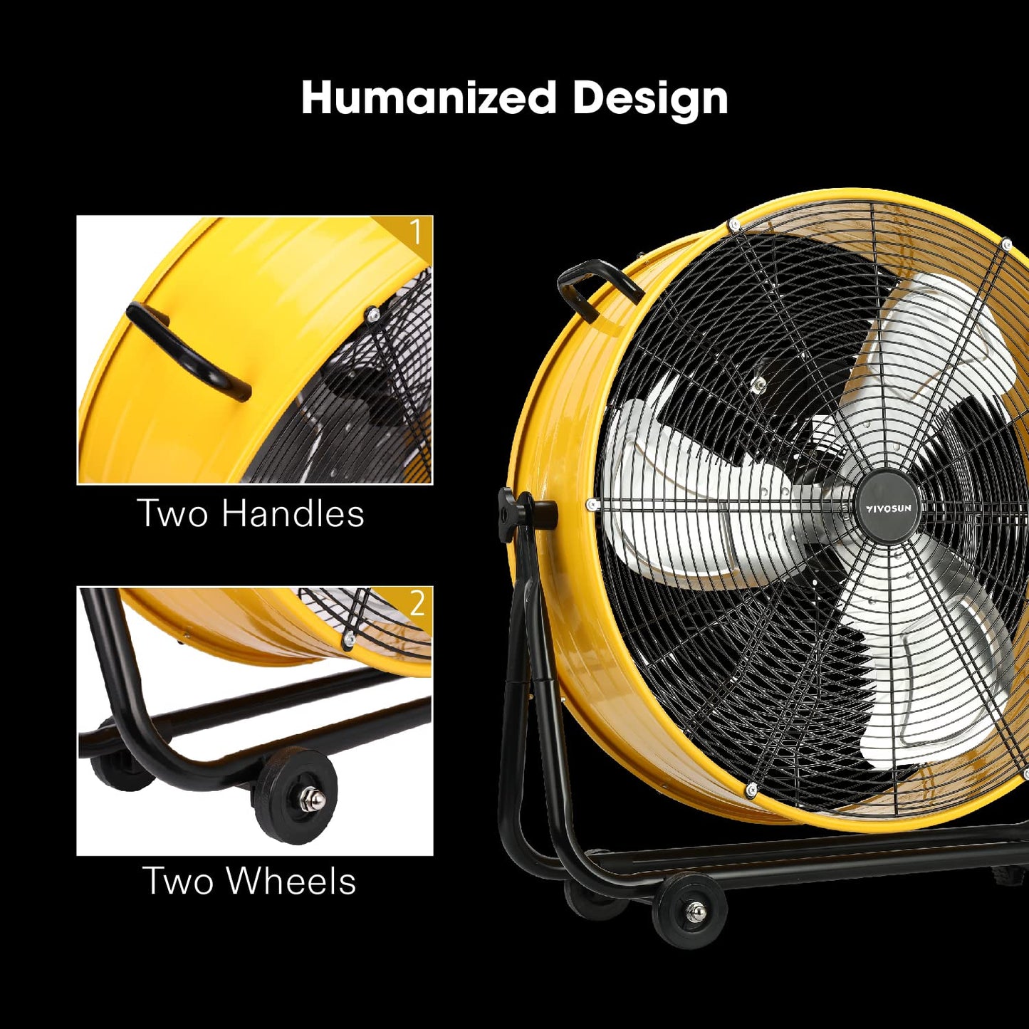 VIVOSUN Industrial Tilt Drum Fan 24” 8540CFM Heavy Duty High Velocity Floor Standing Fan 3 Speed Air Circulation for Basement Warehouse Factory, ETL Certified