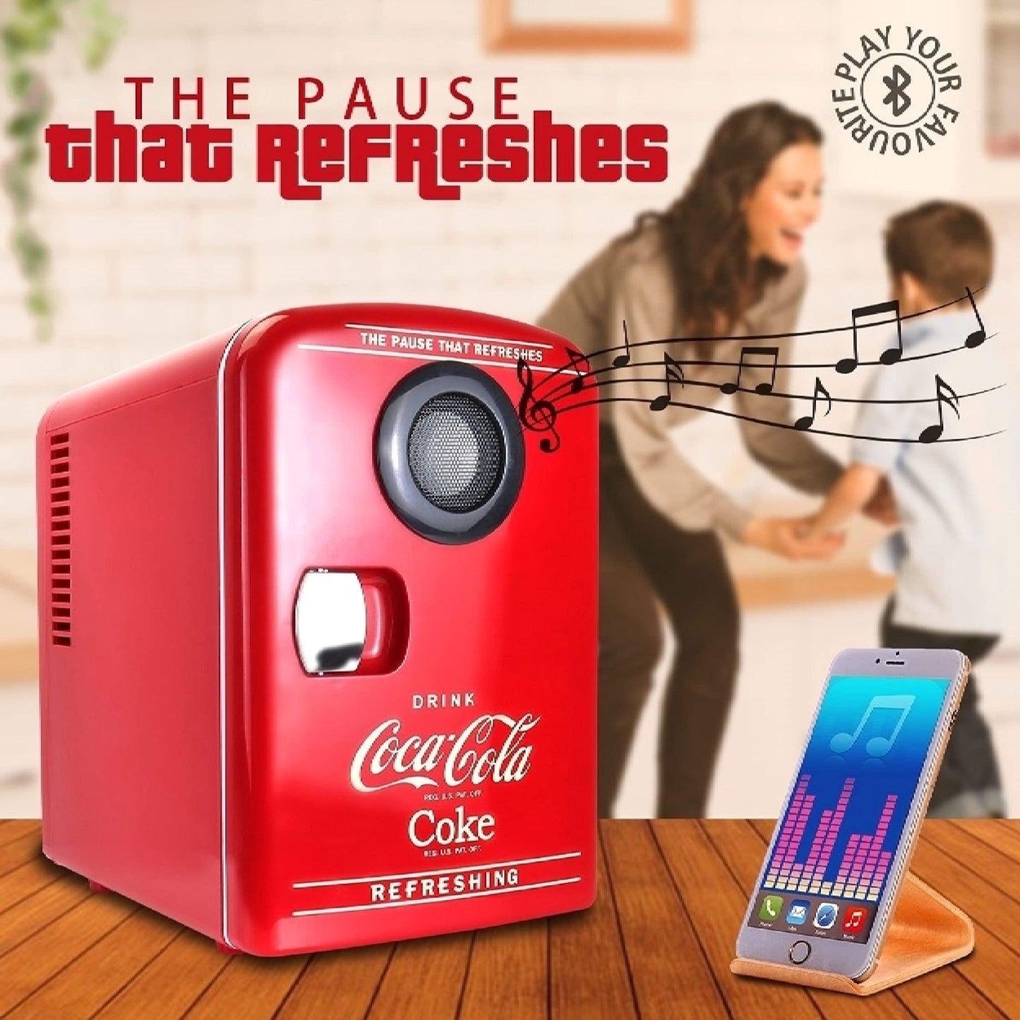 Coca Cola Mini Fridge for Bedroom Skincare Cosmatic Office 4L Small Refrigerator Bluetooth Speaker Fridge Dorm Fridge Portable Mini Refrigerator Snacks Drinks Makeup and Music Red