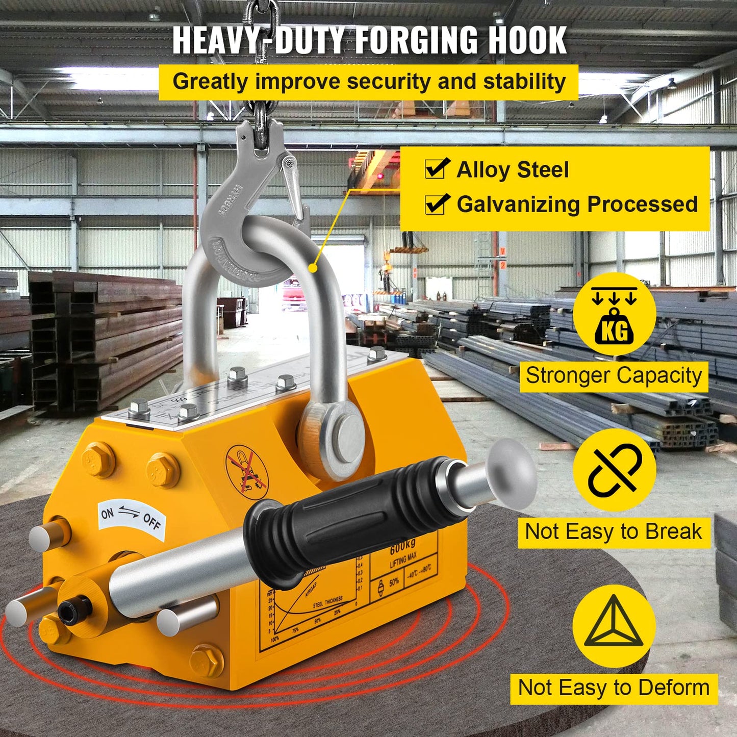 Happybuy Steel Magnetic Lifter 1320 LB Metal Lifting Magnet 600 KG Neodymium Magnetic Lift Hoist Shop Crane(600KG)