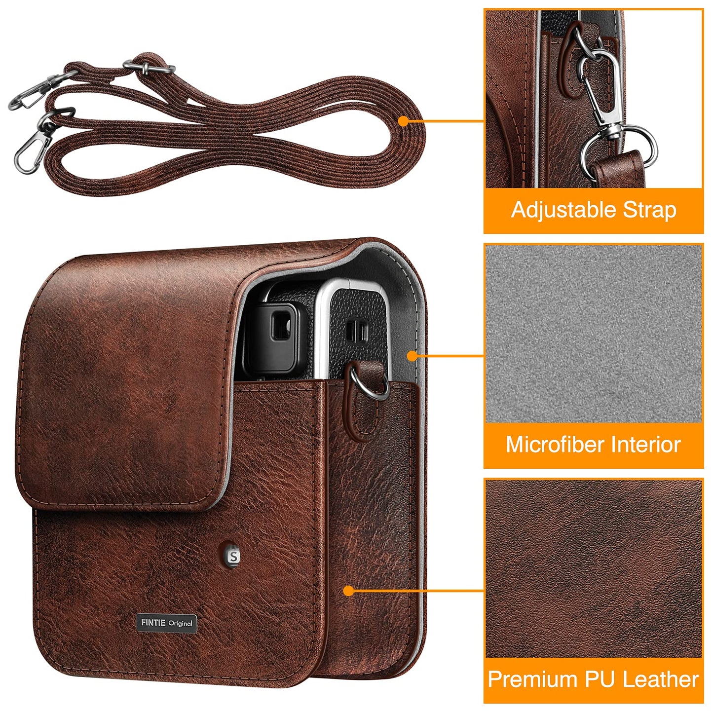 Fintie Protective Case for Fujifilm Instax Mini 40 Instant Camera - Premium Vegan Leather Bag Cover with Removable Adjustable Strap, Vintage Brown