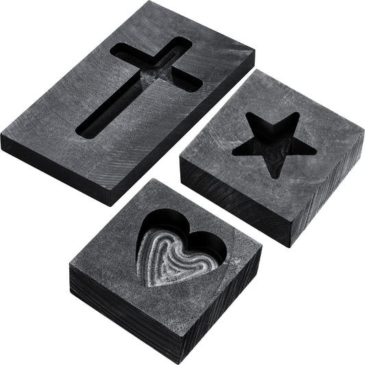 3 Pieces Heart Star Cross Graphite Casting Ingot Mold Metal Refining Scrap Melting Casting Mould for Smelting Gold Silver Metal Aluminum Copper