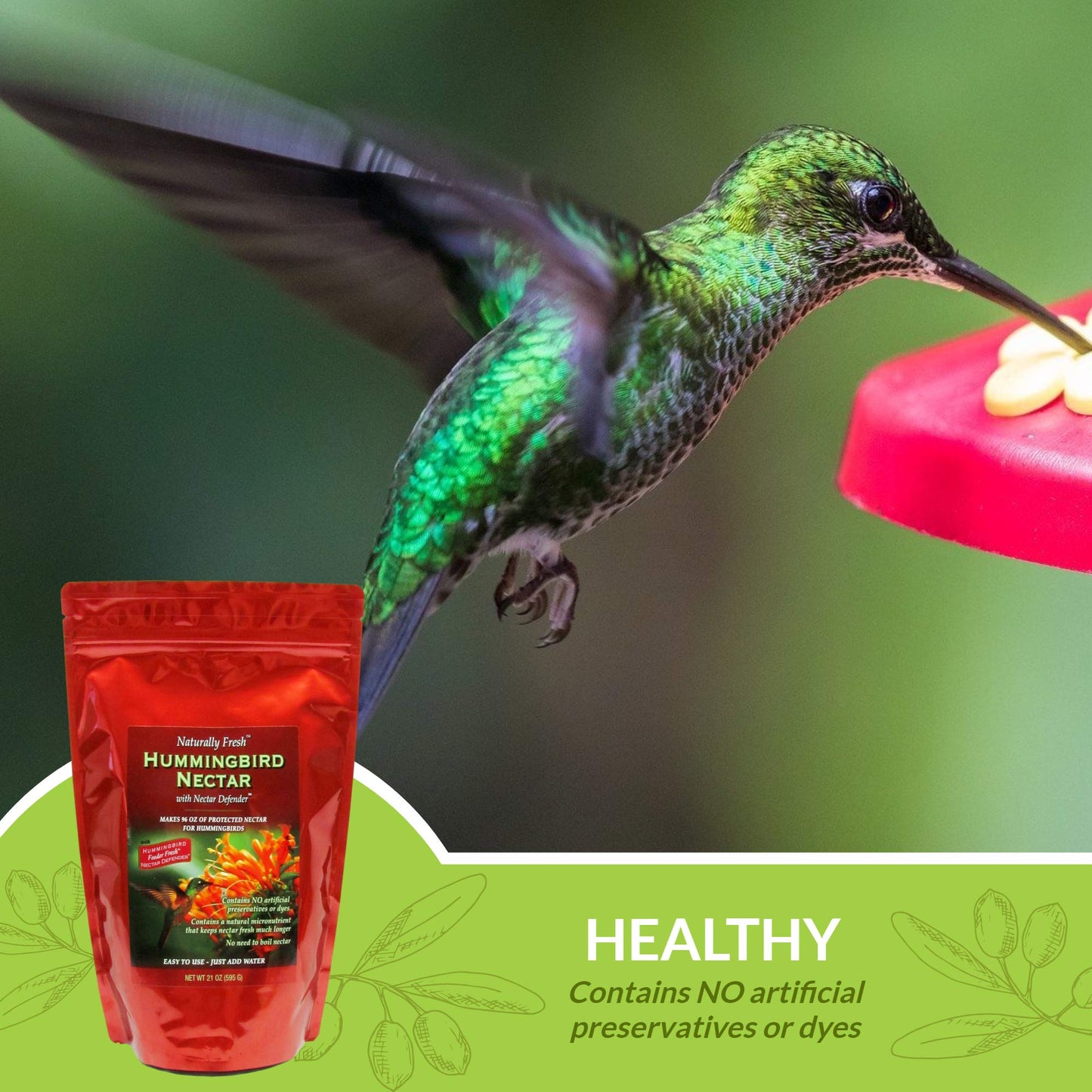 Sapphire Labs Naturally Fresh Hummingbird Nectar with Nectar Defender Lasts Longer in Hummingbird Feeders | Easy to Use Powder | Makes 96 oz of Clear Hummingbird Nectar | 2 Pack