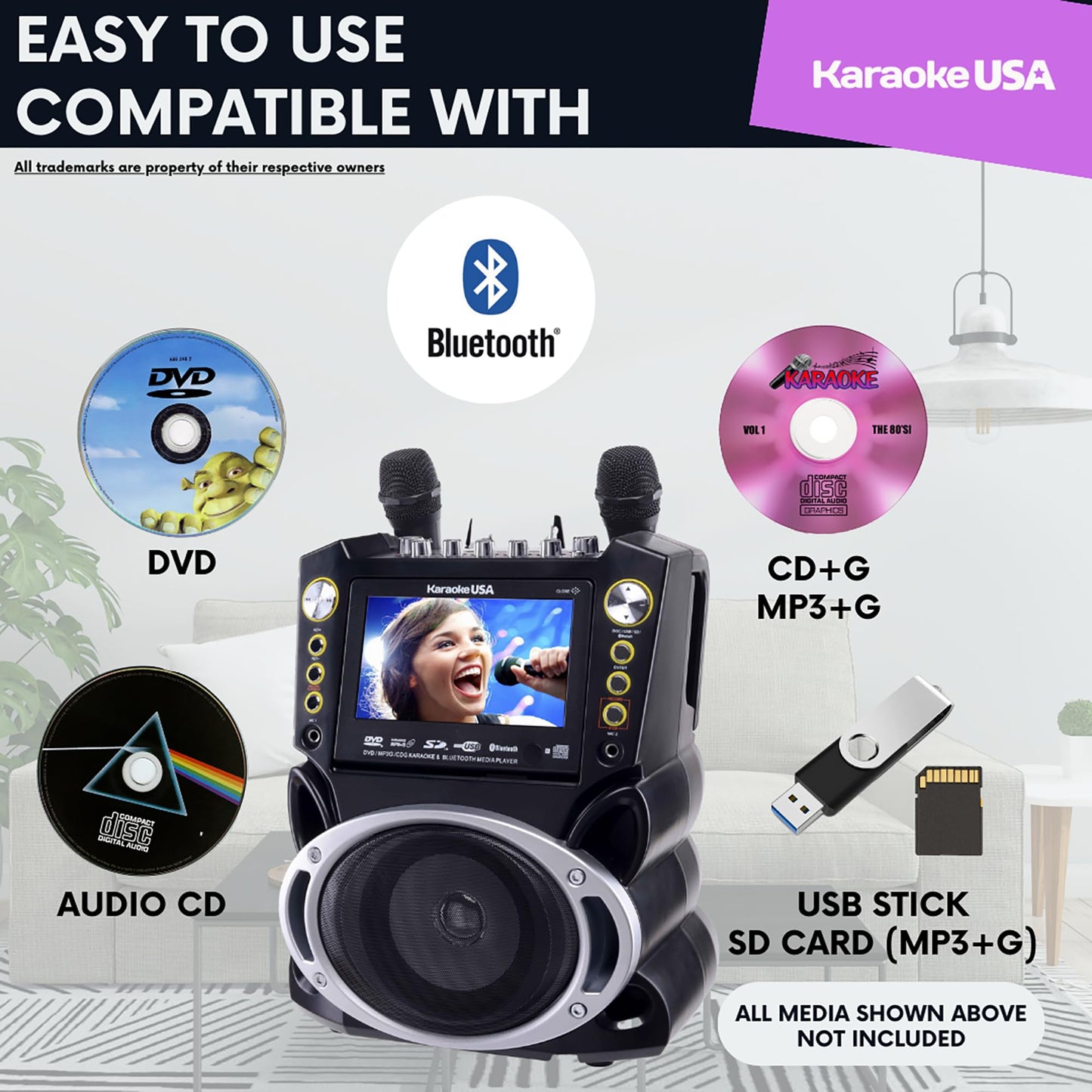 Karaoke USA Karaoke System - Portable, Black (GF844)