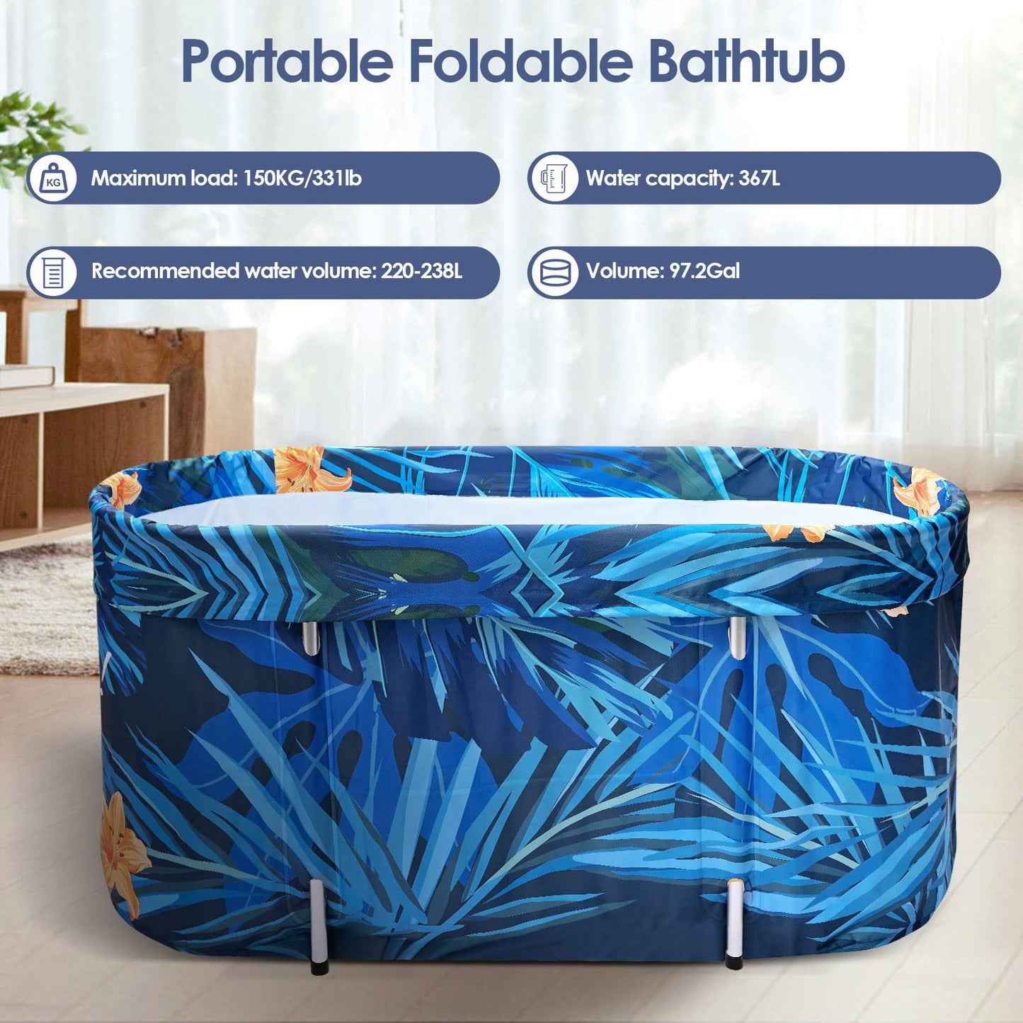 SEAAN Portable Bathtub, Portable Bathtub for Adults, Ice Bath Foldable Bathtub with Lids and Thick Insulation Foam to Keep Temperature