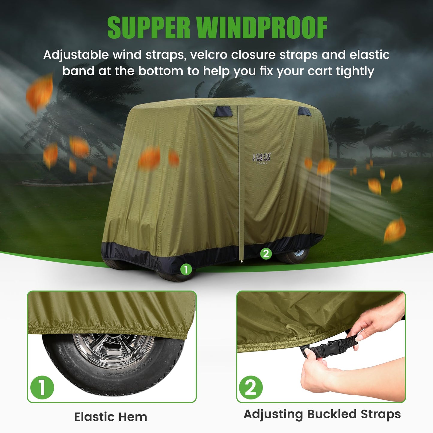 10L0L Golf Cart Covers,Waterproof Golf Cart Rain Covers 2 passenger Universal Fits for Yamaha ,Club Car, EZGO, 4 passenger Golf Cart Storage Cover