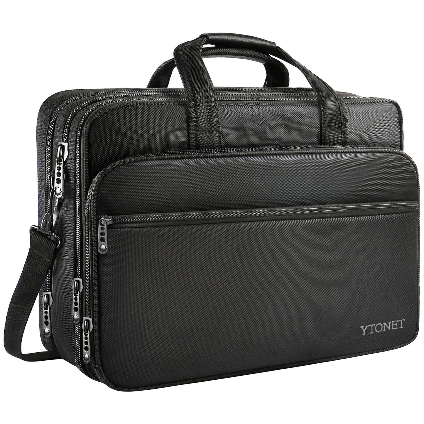 Ytonet Laptop Bag, Expandable Laptop Briefcases for Men Fits 17.3 Inch Laptop Case Computer Bags, Water Resistant Multi Compartments Mens Laptop Work Bag with Luggage Strap for Bussiness Travel, Black