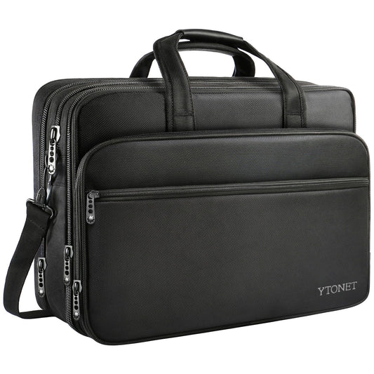 Ytonet Laptop Bag, Expandable Laptop Briefcases for Men Fits 17.3 Inch Laptop Case Computer Bags, Water Resistant Multi Compartments Mens Laptop Work Bag with Luggage Strap for Bussiness Travel, Black