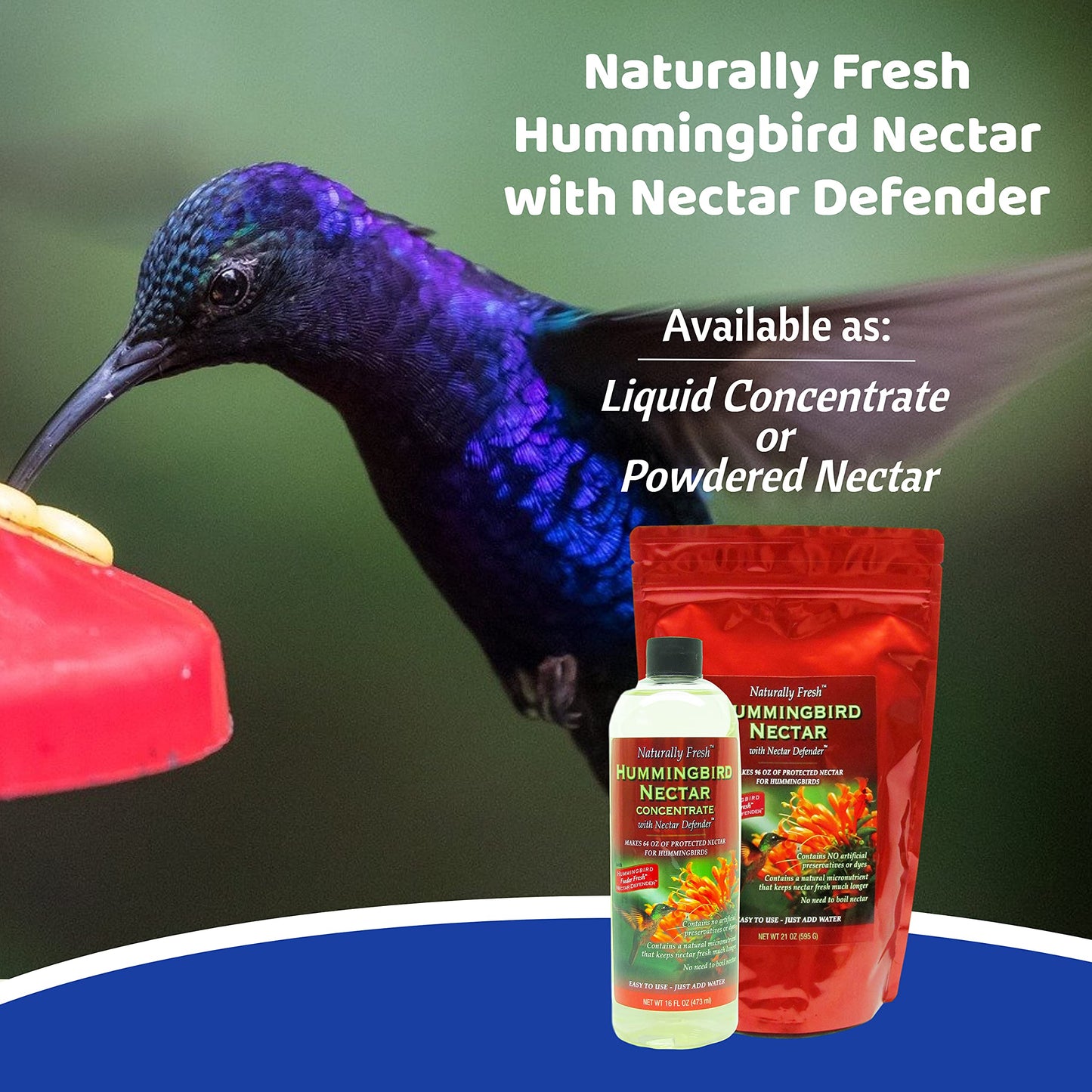 Sapphire Labs Naturally Fresh Hummingbird Nectar with Nectar Defender Lasts Longer in Hummingbird Feeders | Easy to Use Powder | Makes 96 oz of Clear Hummingbird Nectar | 2 Pack